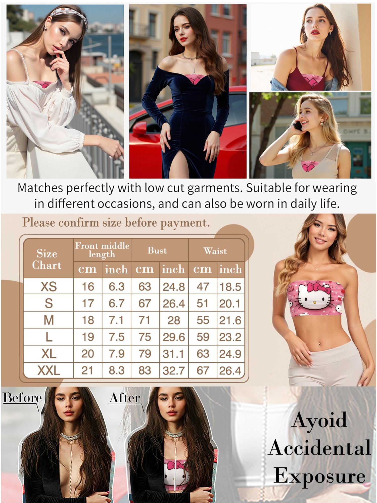 "Pink Love" Hello Kitty Tube Top | Cute Heart & Stripe Print Strapless Crop Top