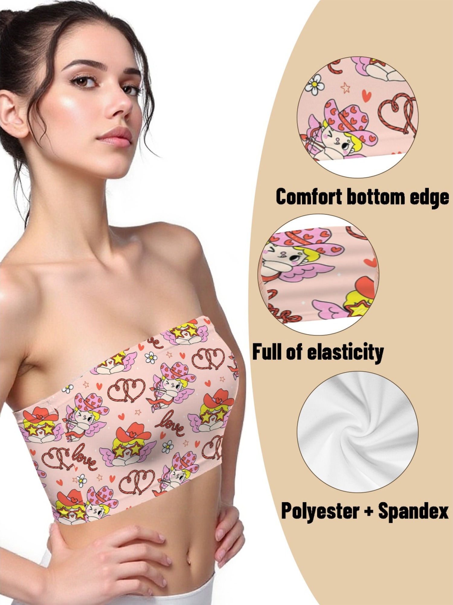 "Love Bandit" Cupid Cowgirl Tube Top | Kawaii Pink Angel & Heart Print Crop Top