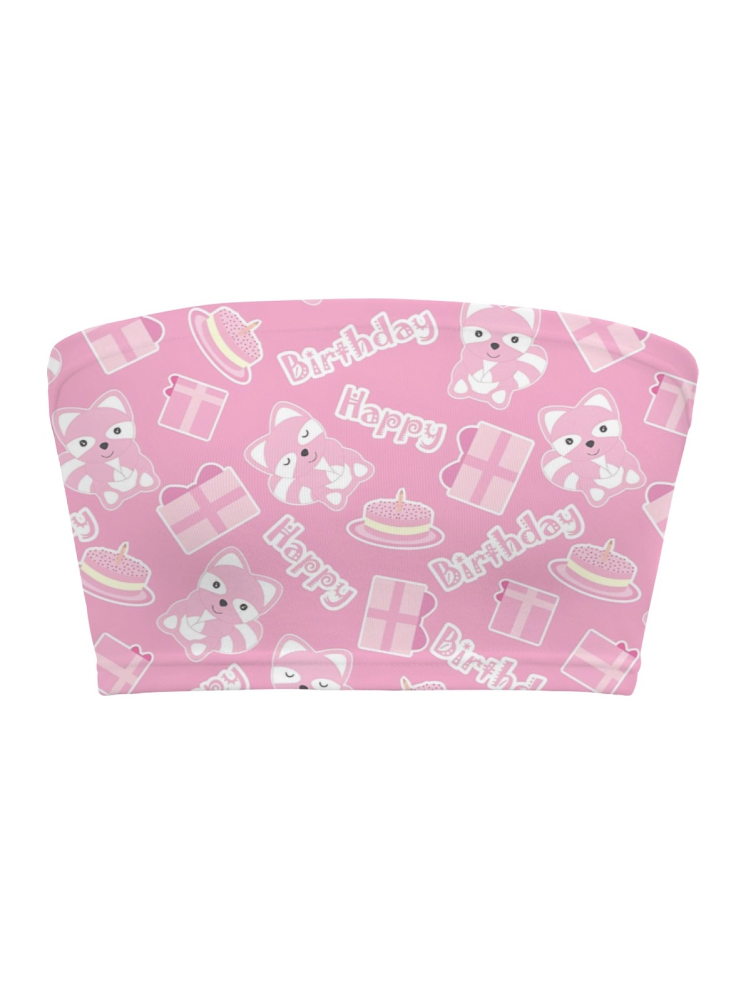 "Birthday Girl" Cute Raccoon Tube Top | Pink Kawaii Birthday Print Crop Top