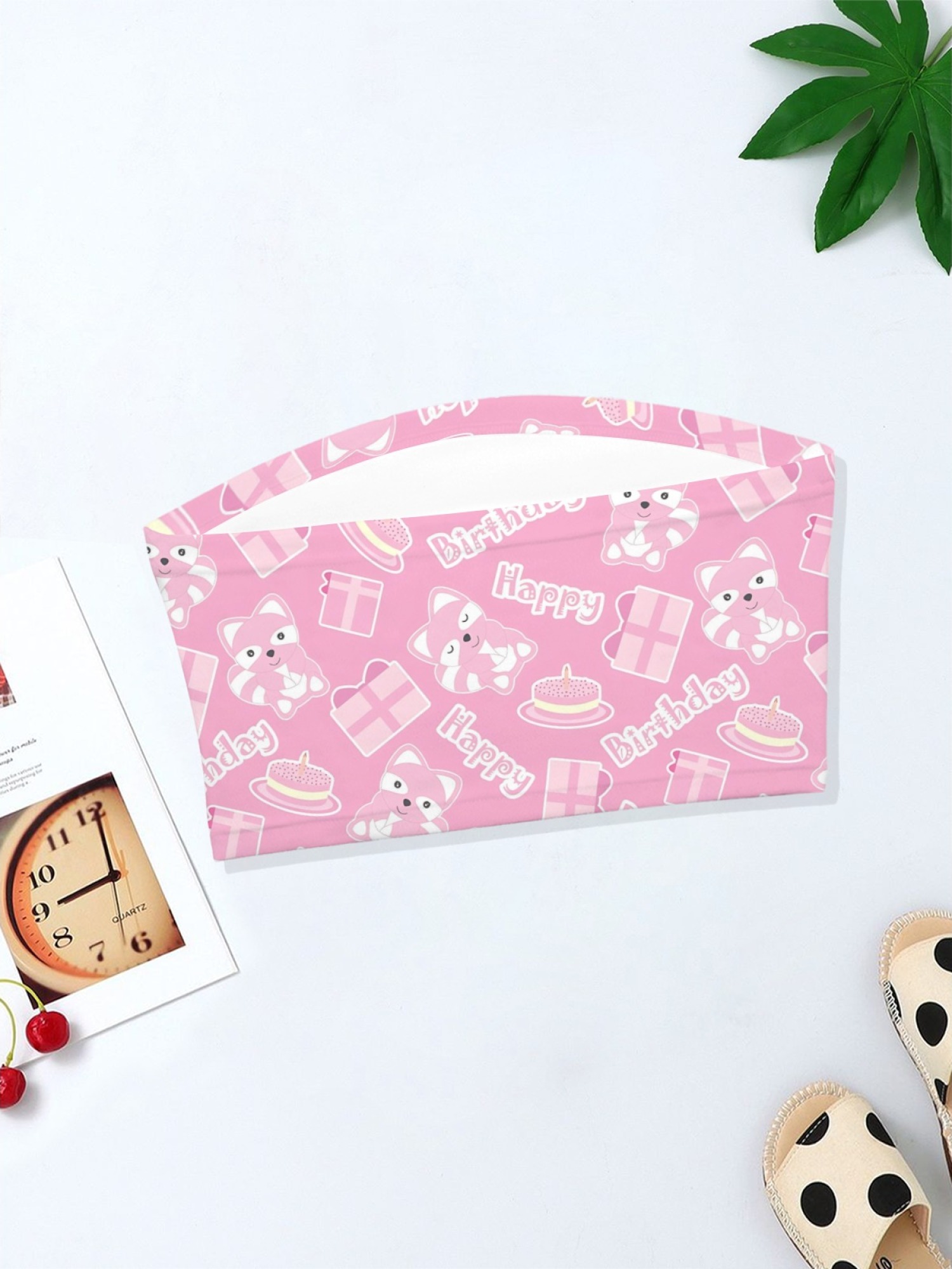 "Birthday Girl" Cute Raccoon Tube Top | Pink Kawaii Birthday Print Crop Top