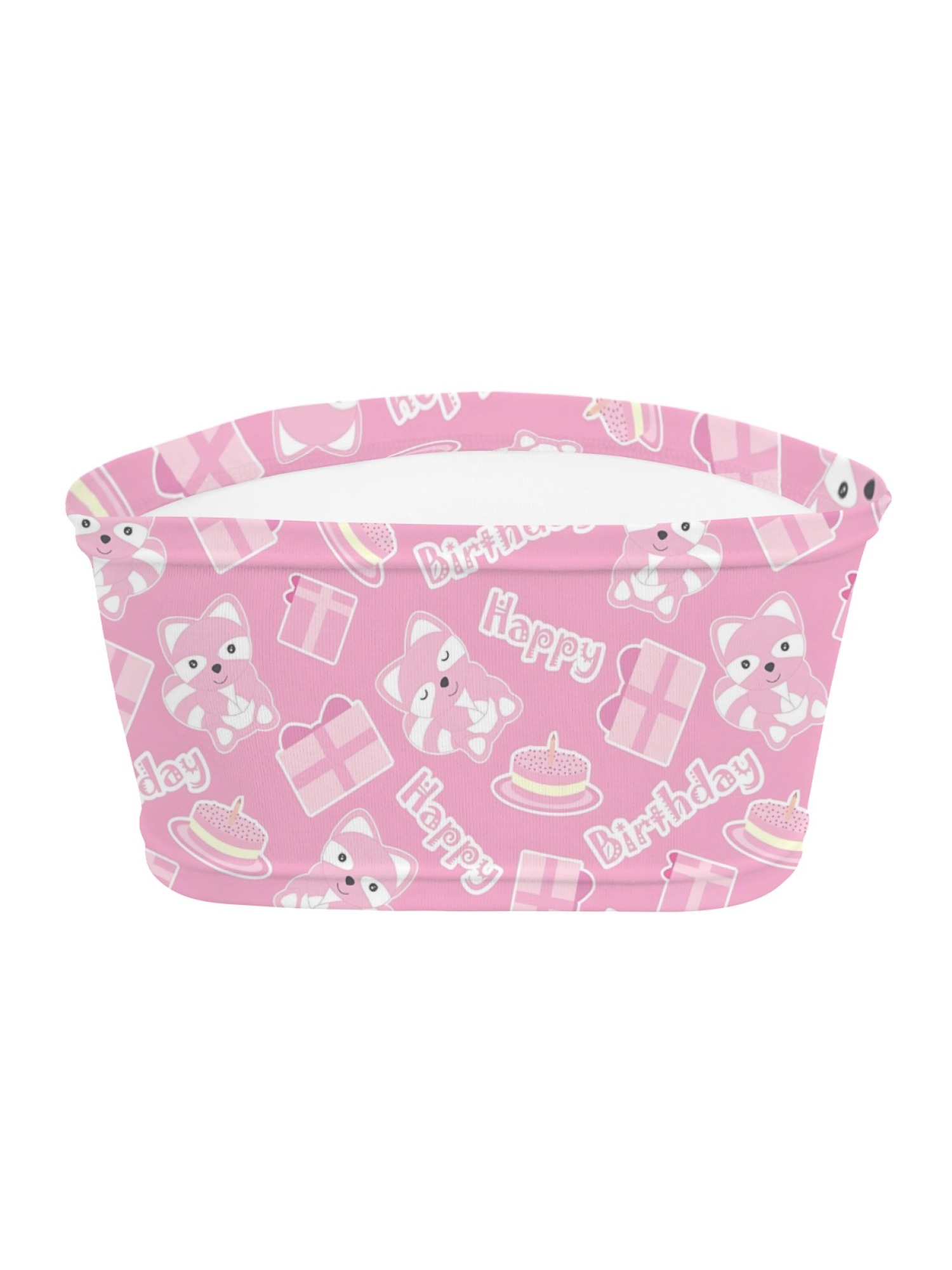 "Birthday Girl" Cute Raccoon Tube Top | Pink Kawaii Birthday Print Crop Top
