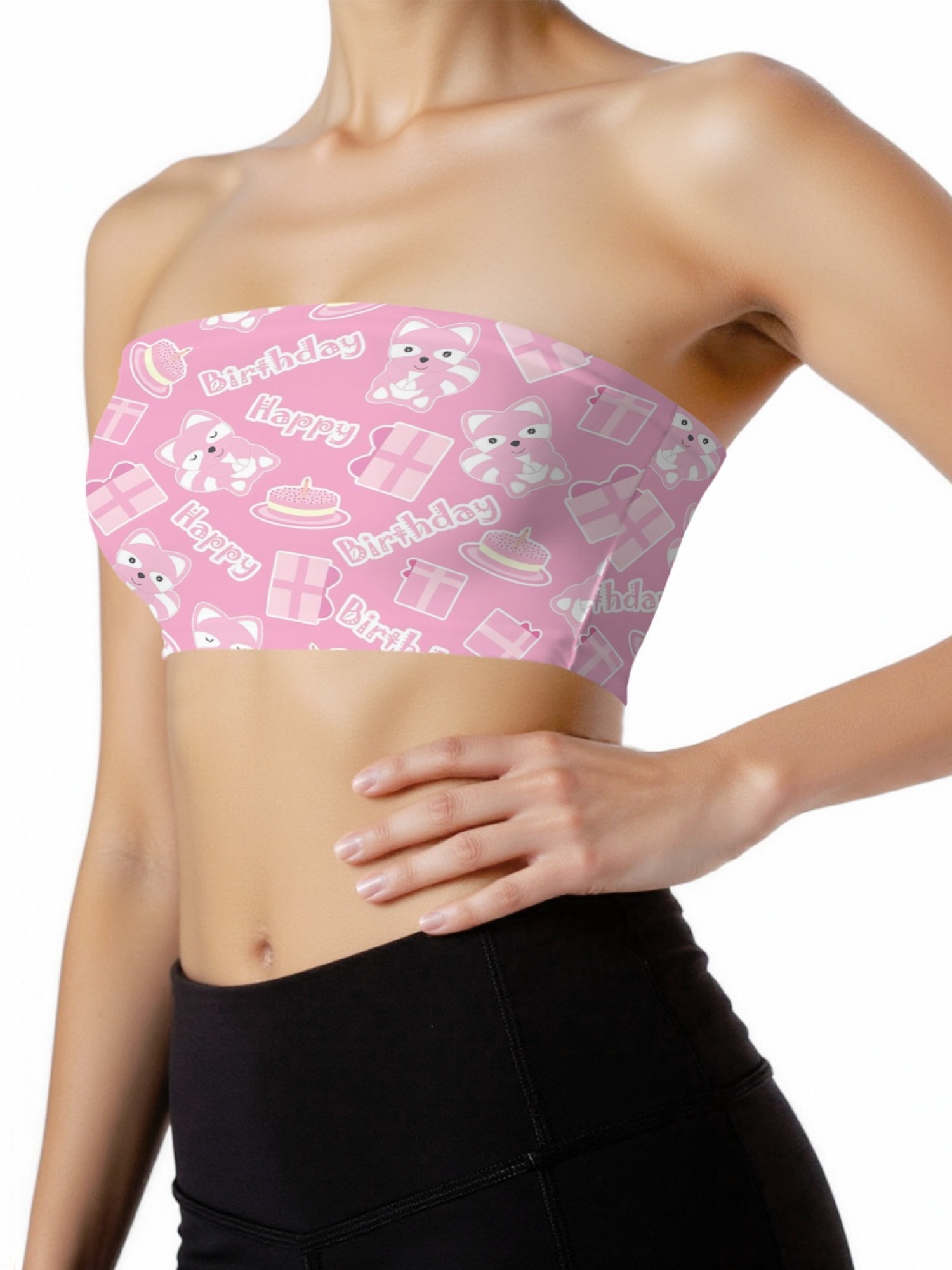 "Birthday Girl" Cute Raccoon Tube Top | Pink Kawaii Birthday Print Crop Top