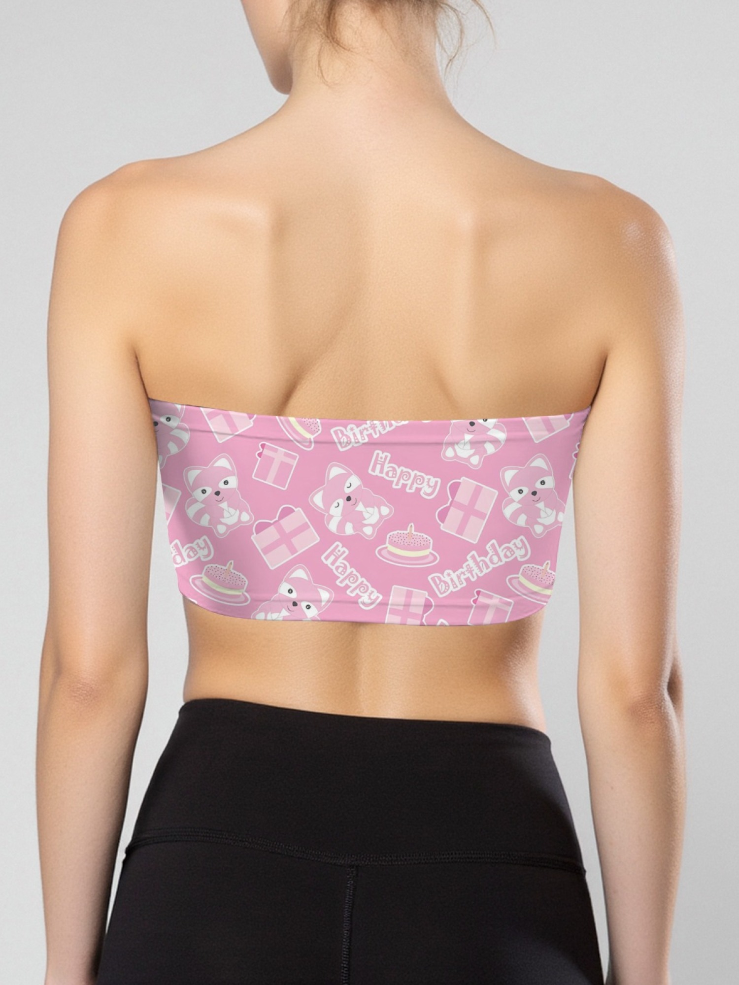 "Birthday Girl" Cute Raccoon Tube Top | Pink Kawaii Birthday Print Crop Top