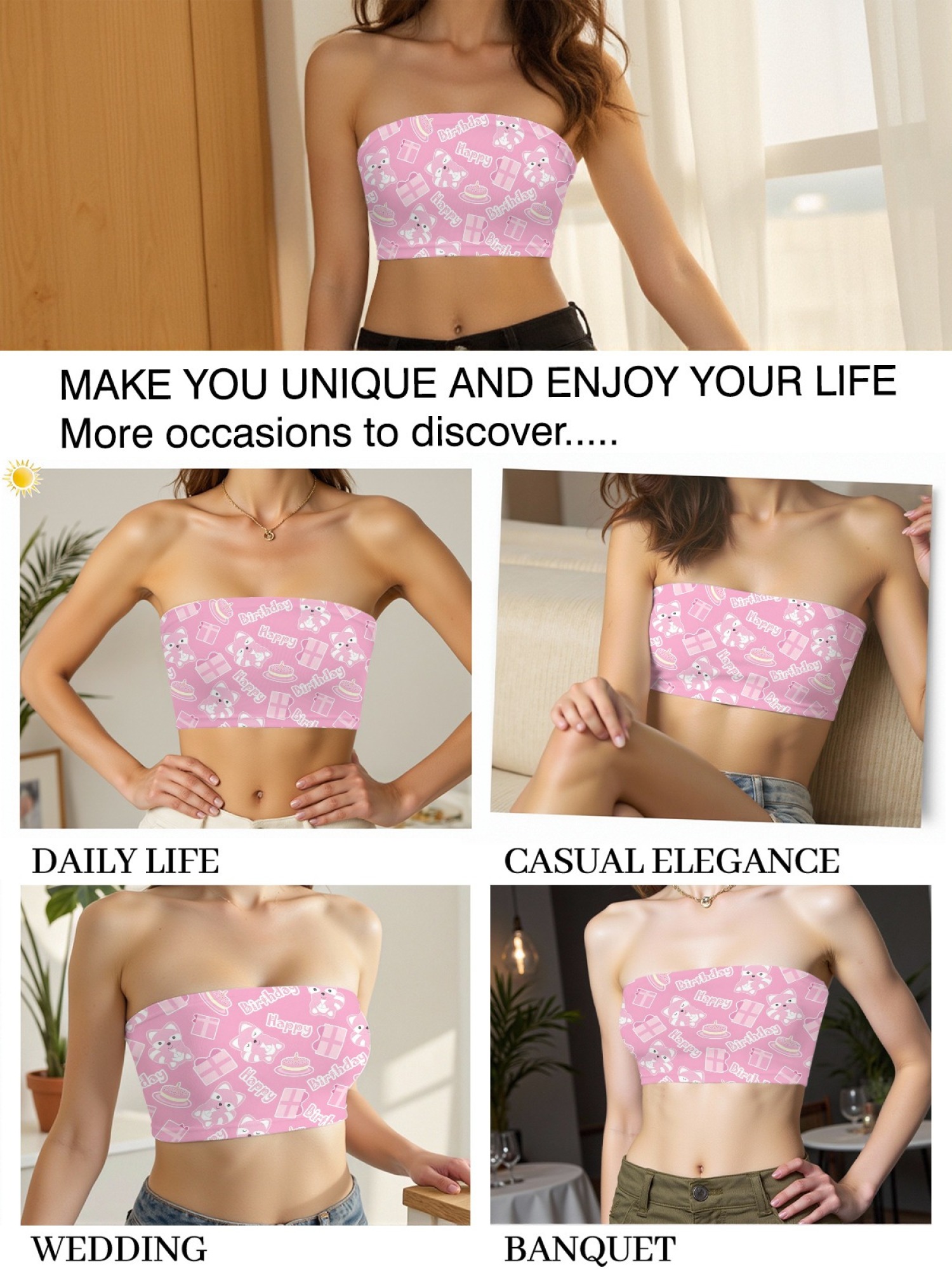 "Birthday Girl" Cute Raccoon Tube Top | Pink Kawaii Birthday Print Crop Top