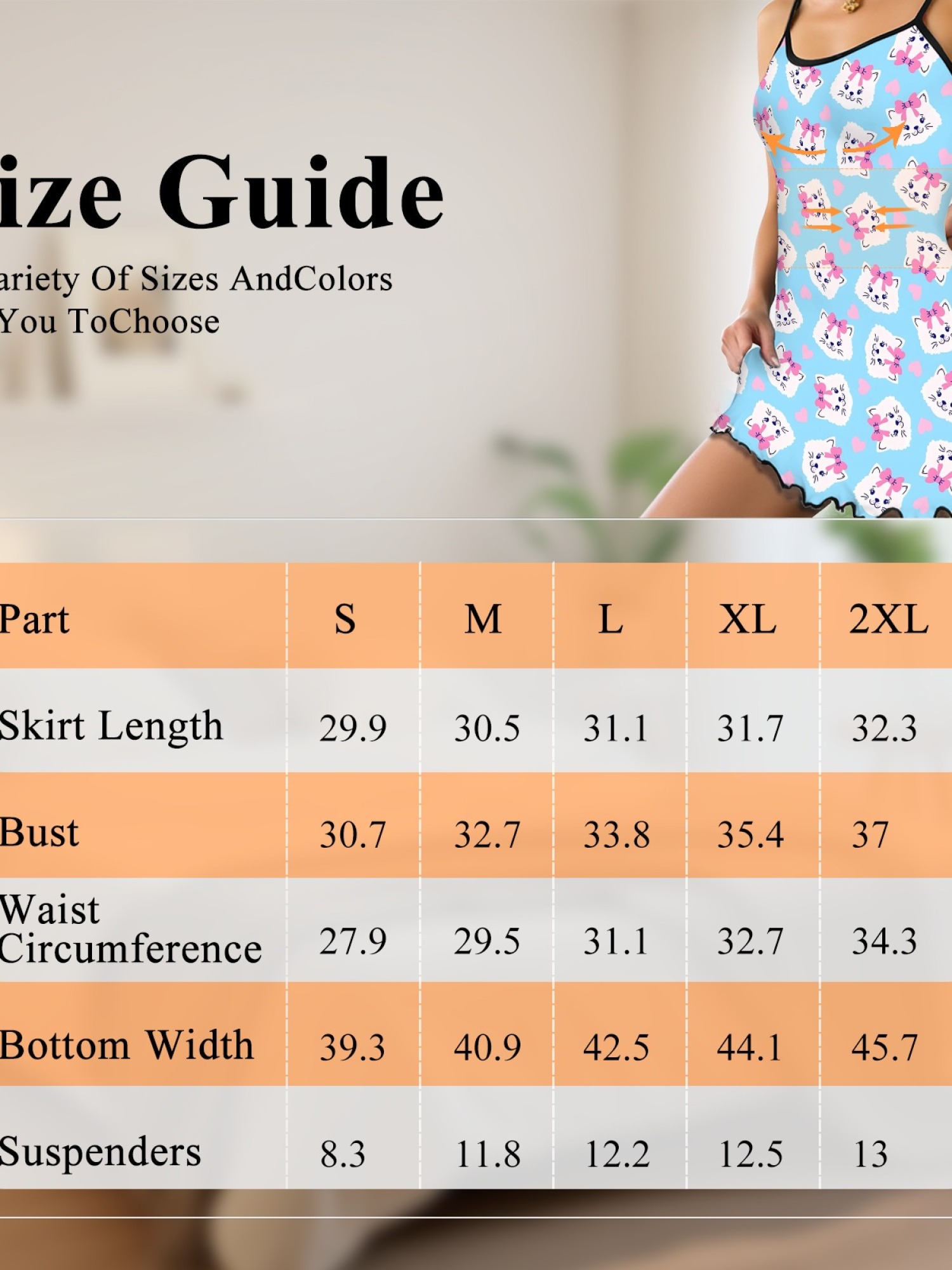 "Kitty Bows" Cute Cat Slip Nightdress | Sweet Heart Print Sleepwear Dress