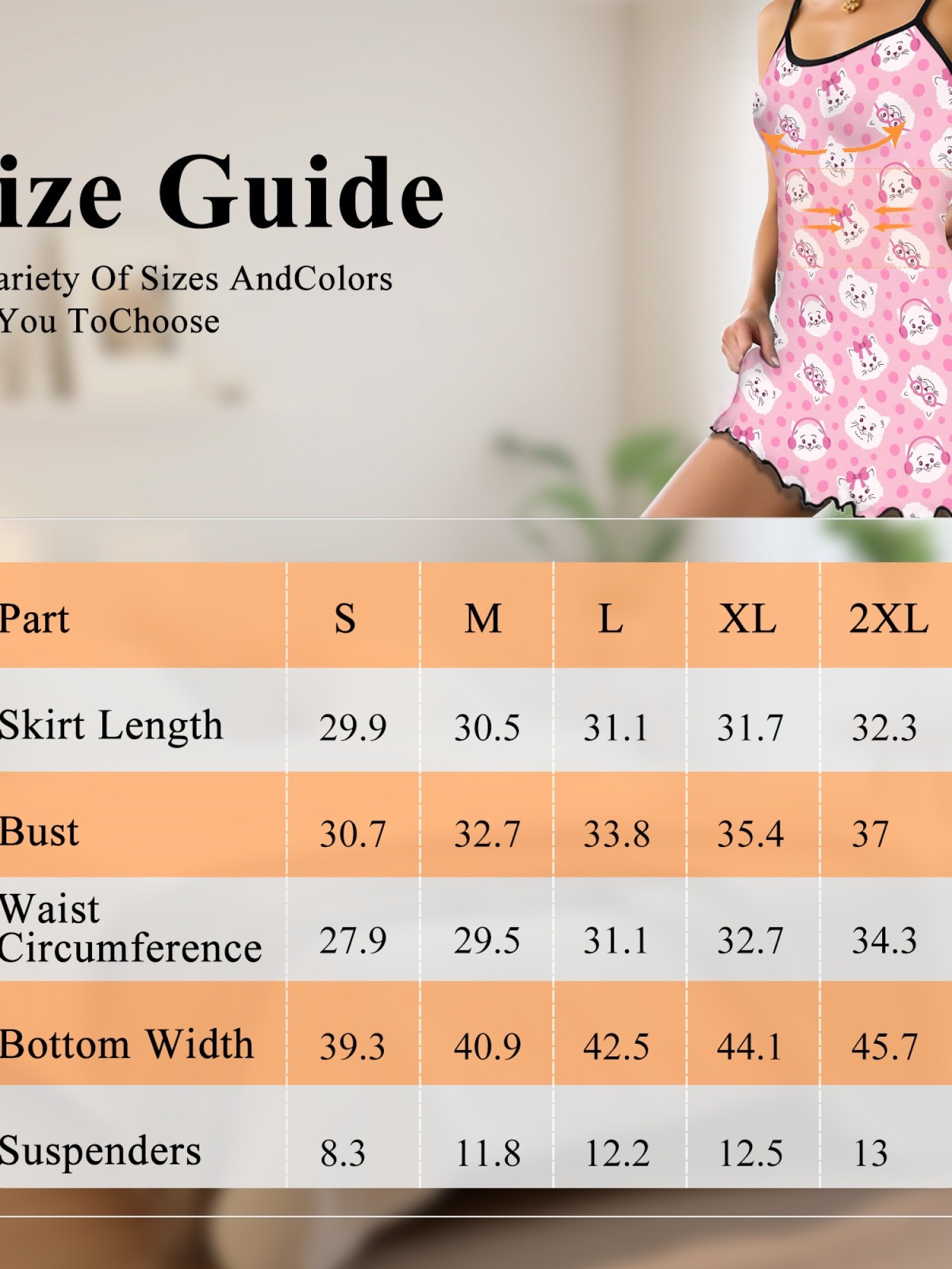 "Playful Kitty" Pink Cat Slip Nightdress | Floral & Polka Dot Print Sleepwear Dress