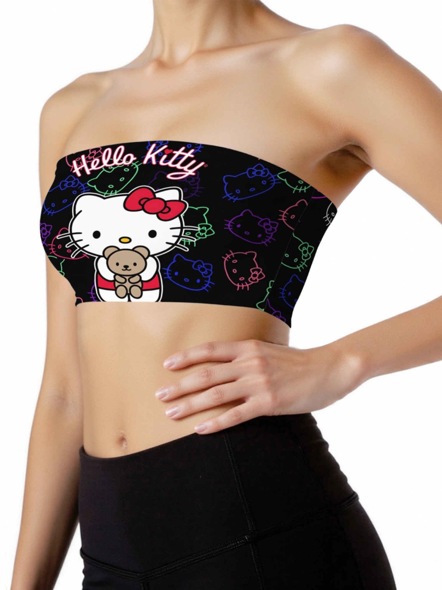 "Neon Kitty" Cute Cat Tube Top | Y2K Aesthetic Strapless Crop Top