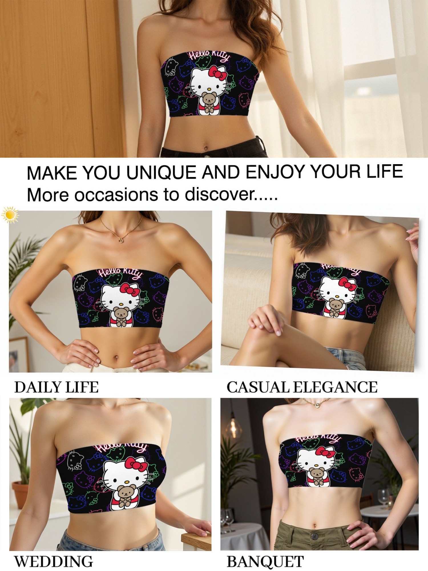 "Neon Kitty" Cute Cat Tube Top | Y2K Aesthetic Strapless Crop Top