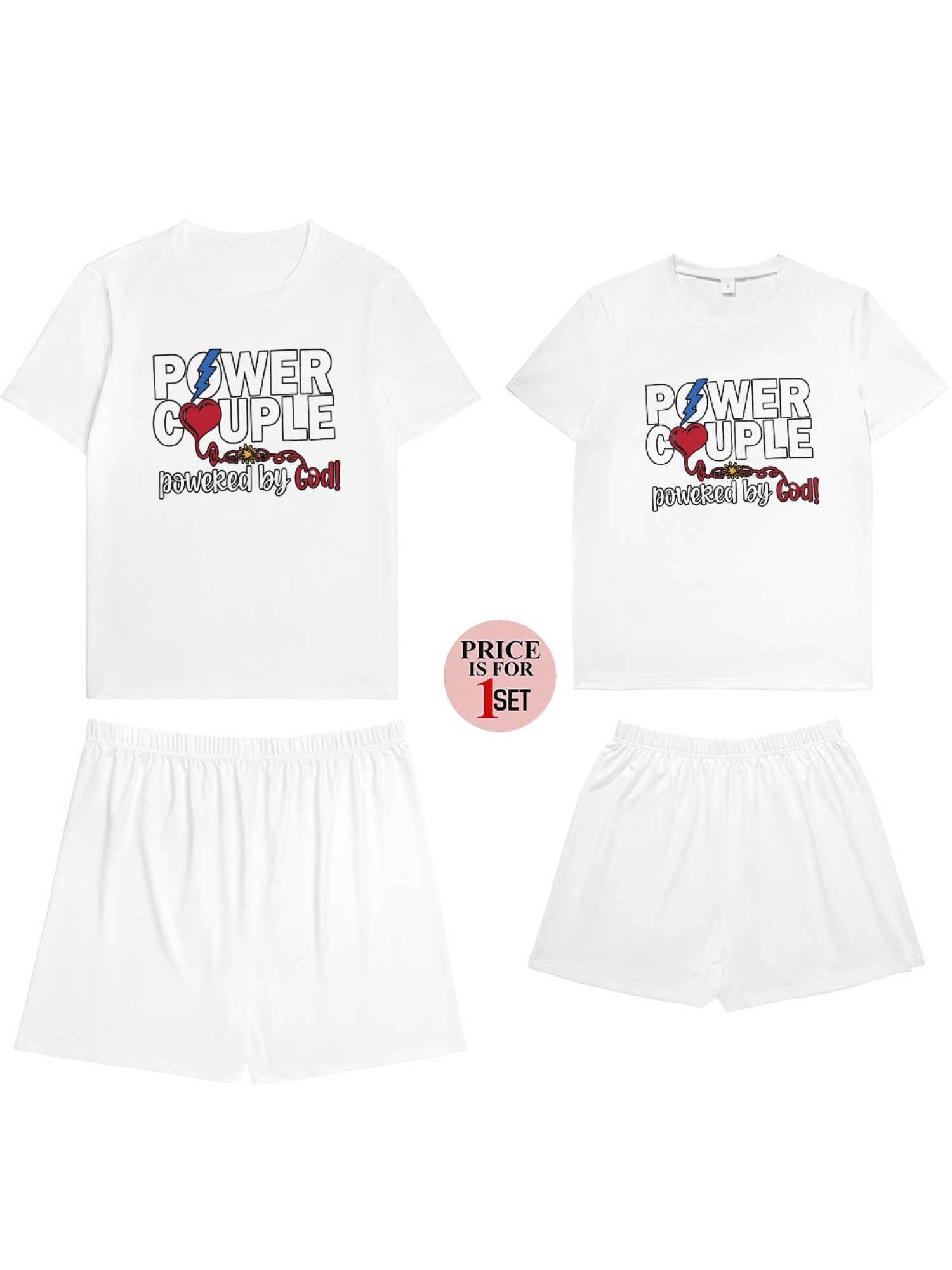"Power Couple" Urban Streetwear Set – Faith-Inspired Graphic T-Shirt & Relaxed Fit Shorts (Couple Matching Set)