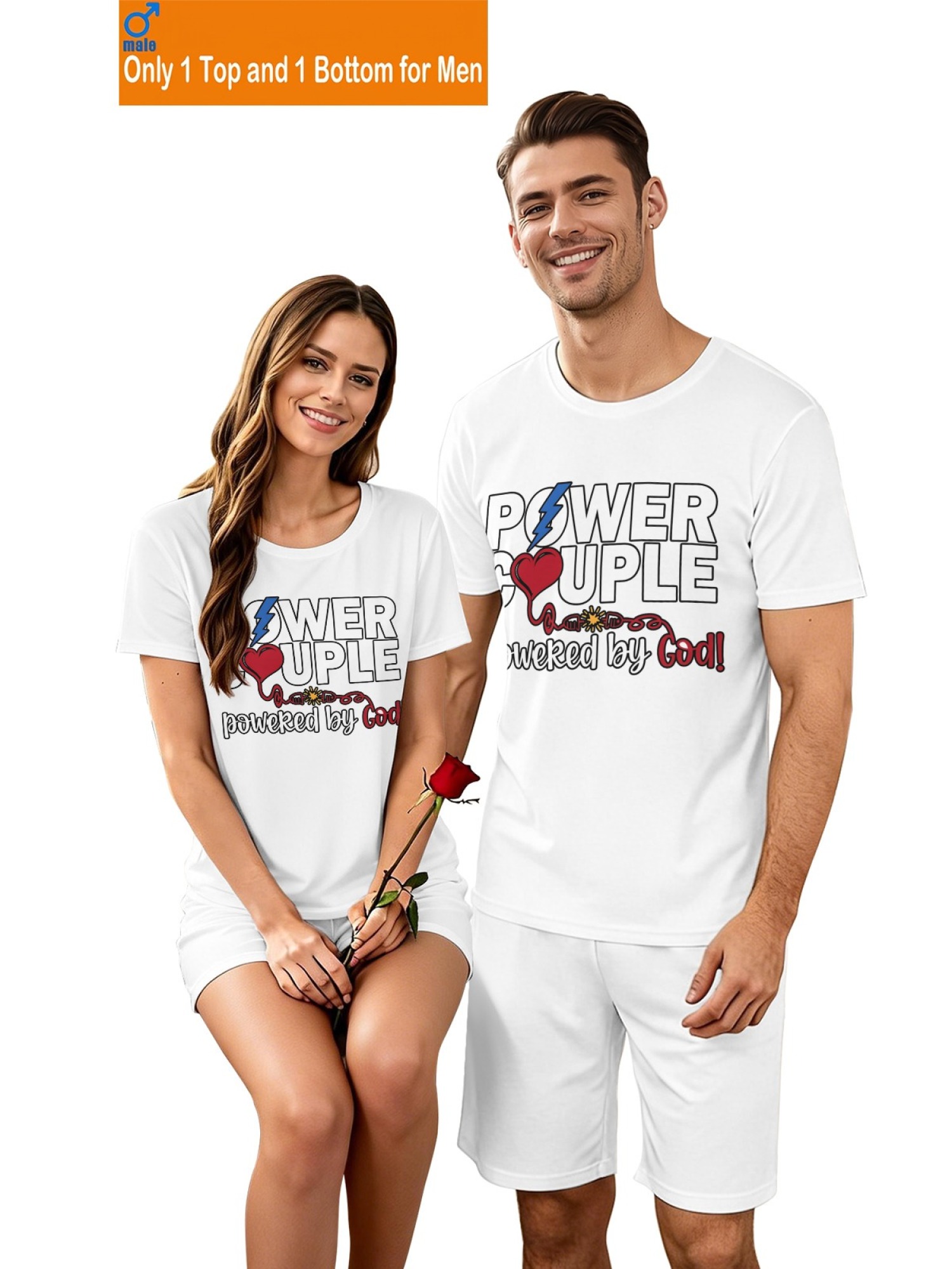 "Power Couple" Urban Streetwear Set – Faith-Inspired Graphic T-Shirt & Relaxed Fit Shorts (Couple Matching Set)