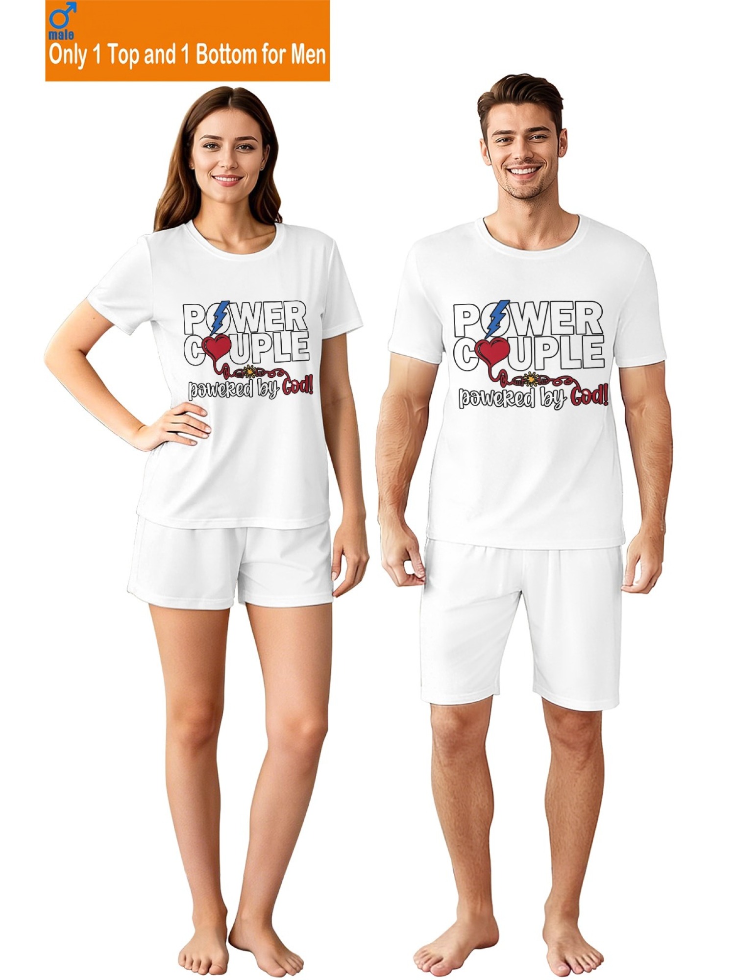 "Power Couple" Urban Streetwear Set – Faith-Inspired Graphic T-Shirt & Relaxed Fit Shorts (Couple Matching Set)