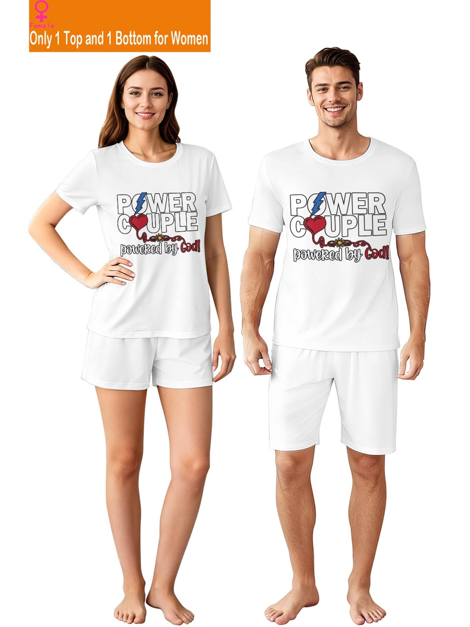 "Power Couple" Urban Streetwear Set – Faith-Inspired Graphic T-Shirt & Relaxed Fit Shorts (Couple Matching Set)