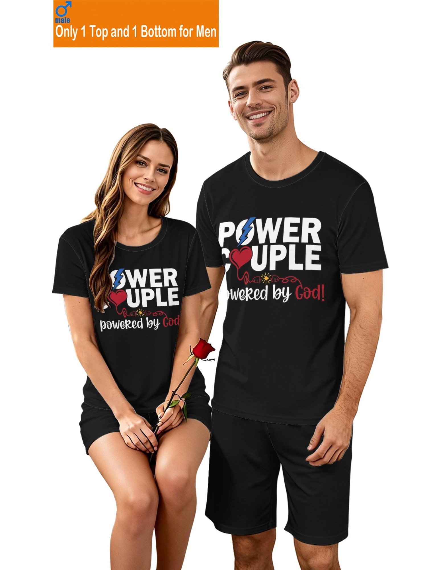 "Power Couple" Urban Streetwear Set – Faith-Inspired Graphic T-Shirt & Relaxed Fit Shorts (Couple Matching Set)