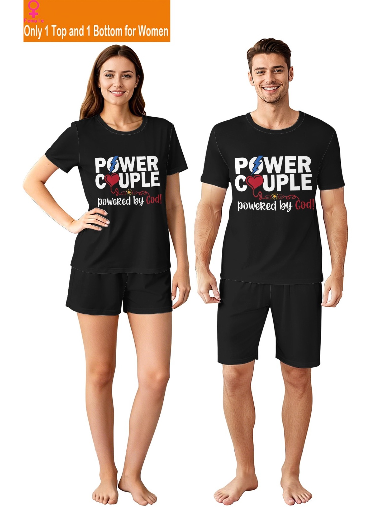 "Power Couple" Urban Streetwear Set – Faith-Inspired Graphic T-Shirt & Relaxed Fit Shorts (Couple Matching Set)