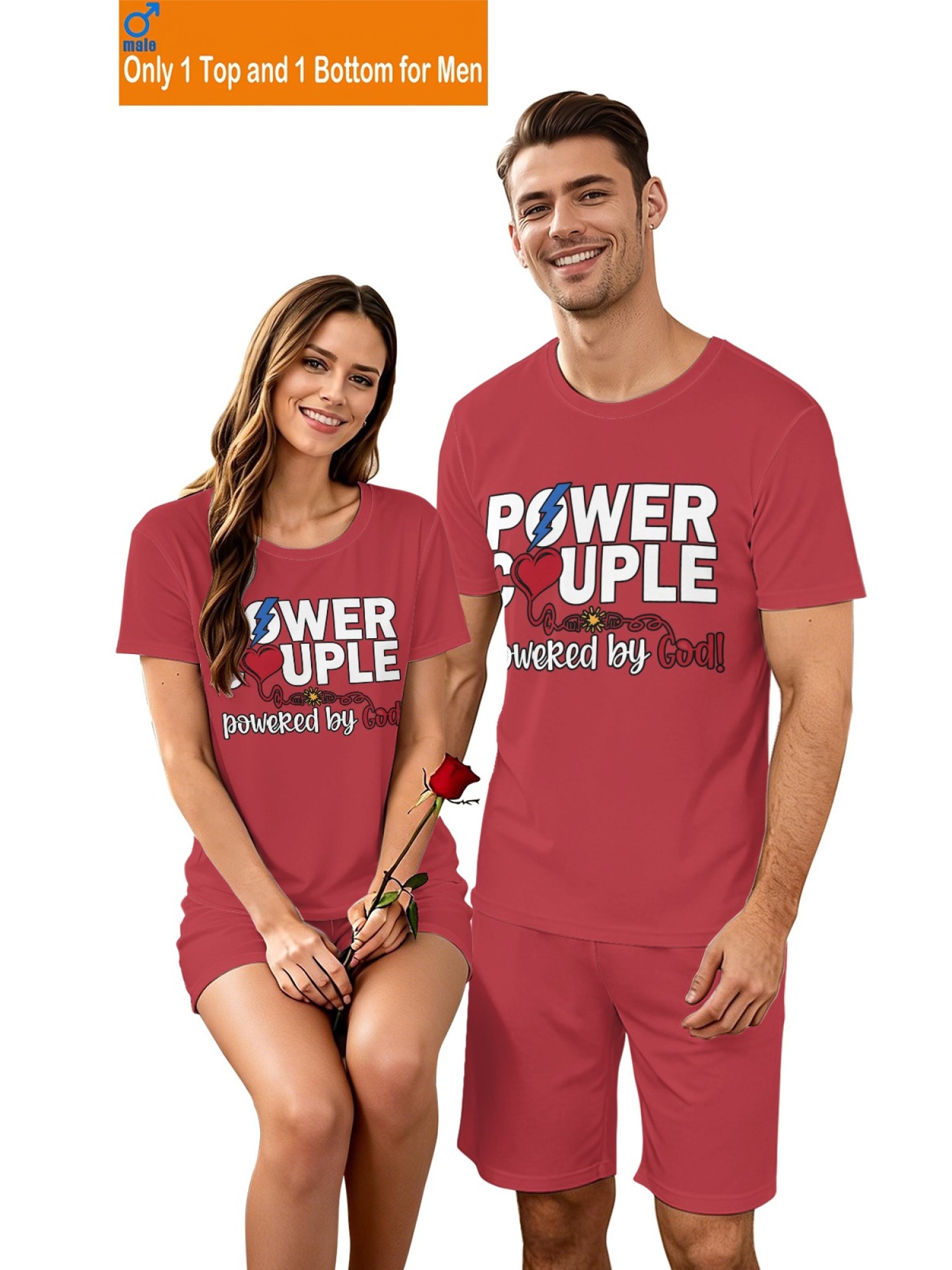 "Power Couple" Urban Streetwear Set – Faith-Inspired Graphic T-Shirt & Relaxed Fit Shorts (Couple Matching Set)