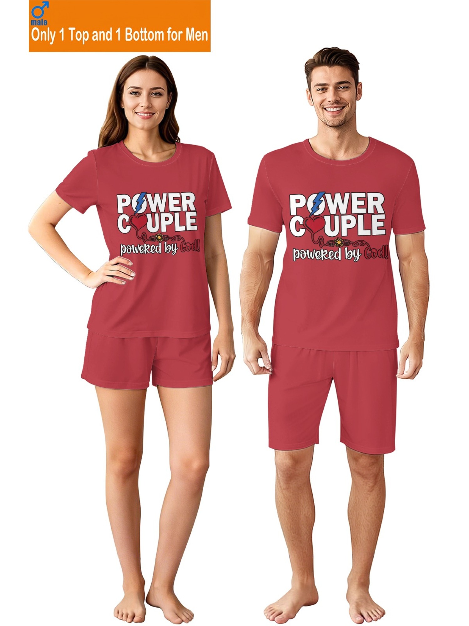 "Power Couple" Urban Streetwear Set – Faith-Inspired Graphic T-Shirt & Relaxed Fit Shorts (Couple Matching Set)