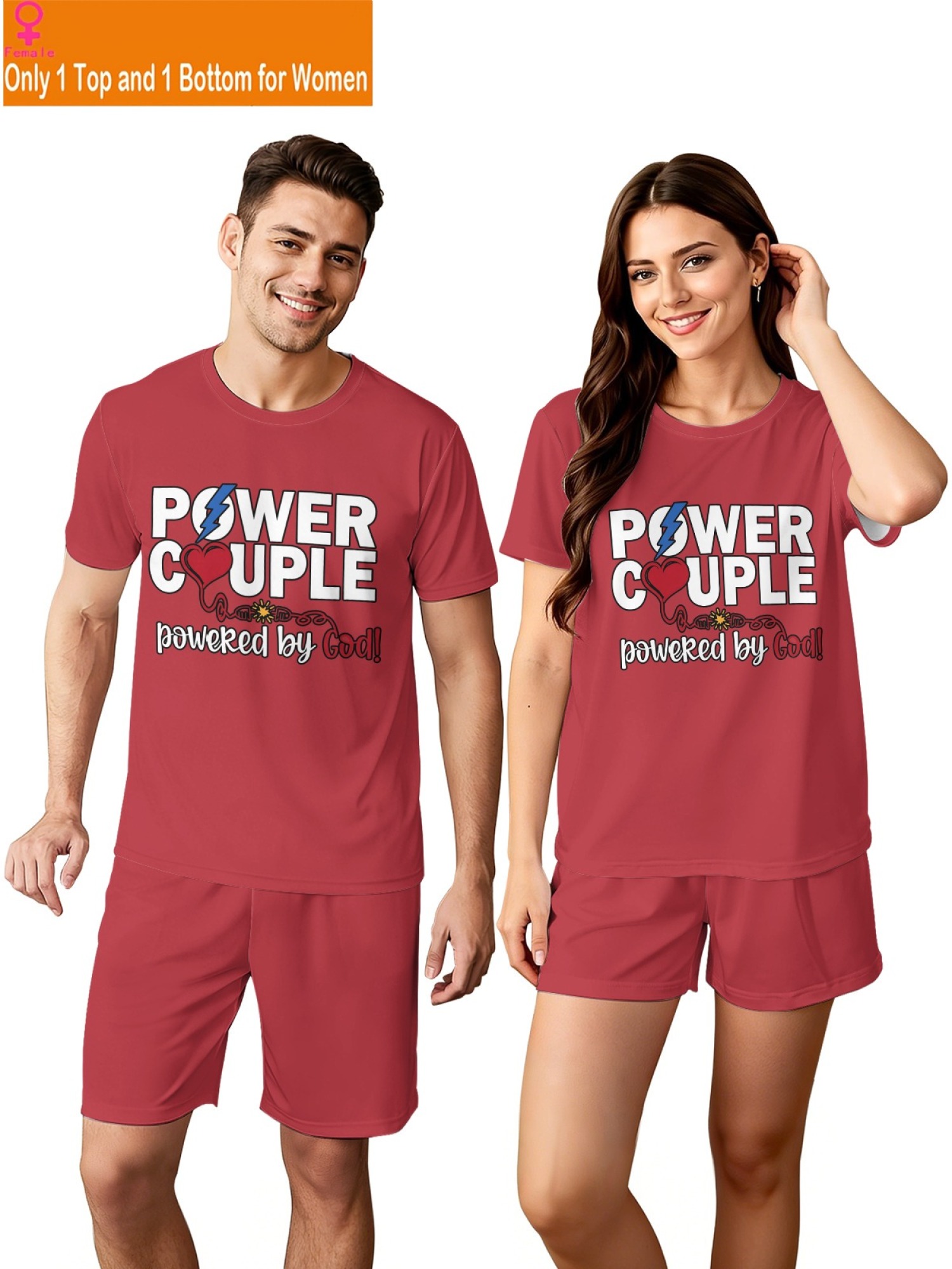 "Power Couple" Urban Streetwear Set – Faith-Inspired Graphic T-Shirt & Relaxed Fit Shorts (Couple Matching Set)