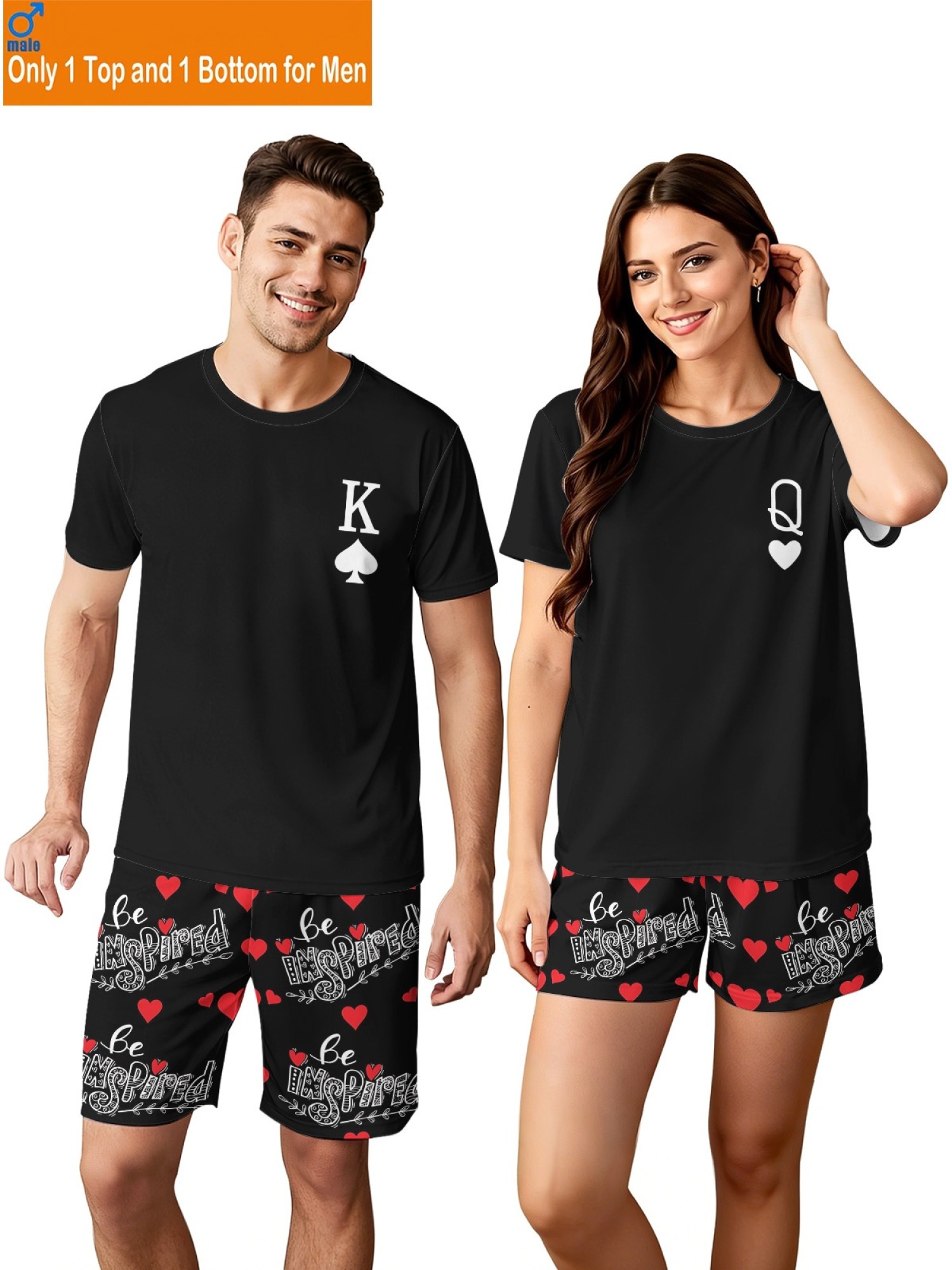 "King & Queen" Royal Matching Couples Set | Crown Print T-Shirt & Shorts Summer Outfit