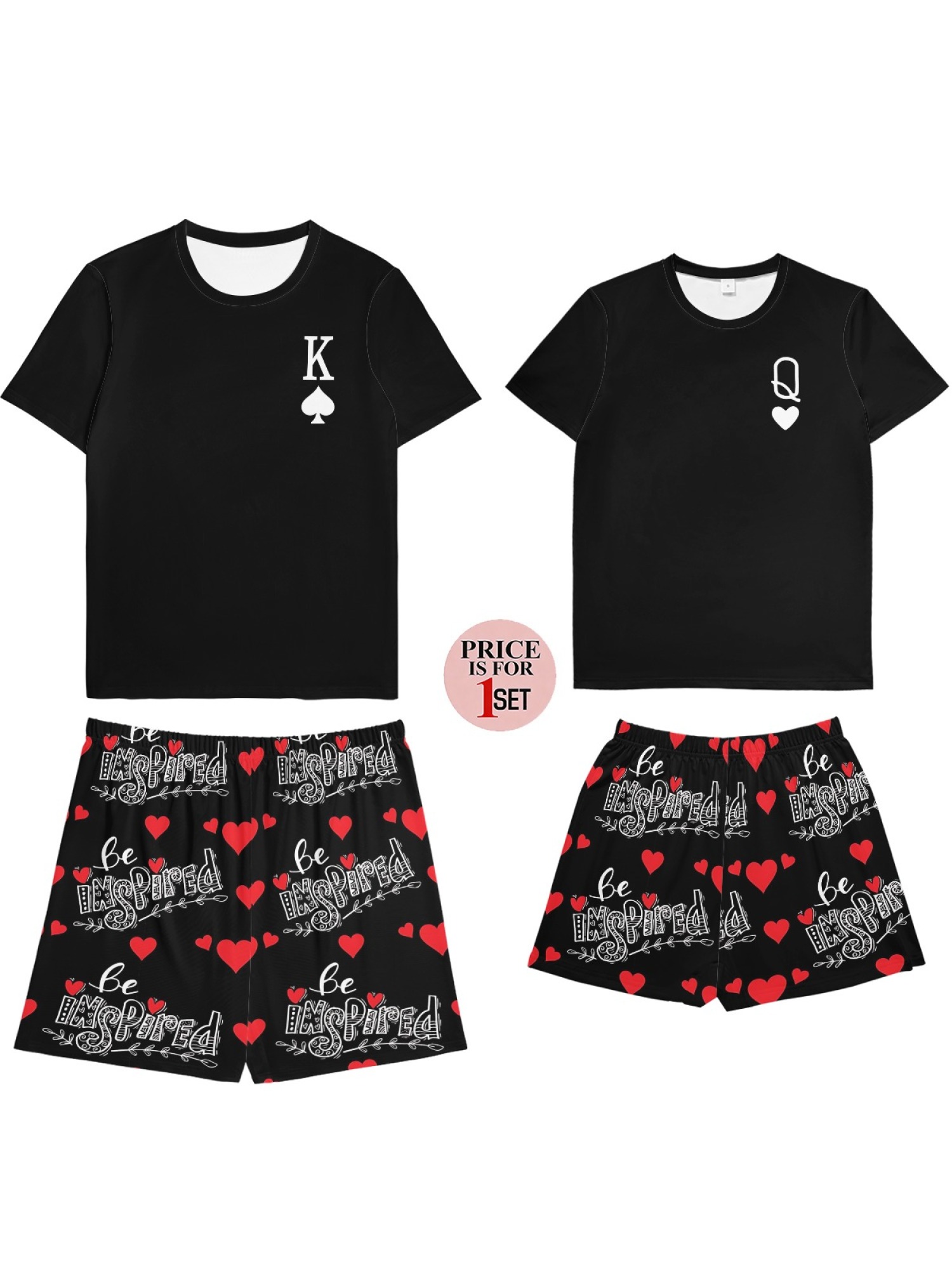 "King & Queen" Royal Matching Couples Set | Crown Print T-Shirt & Shorts Summer Outfit