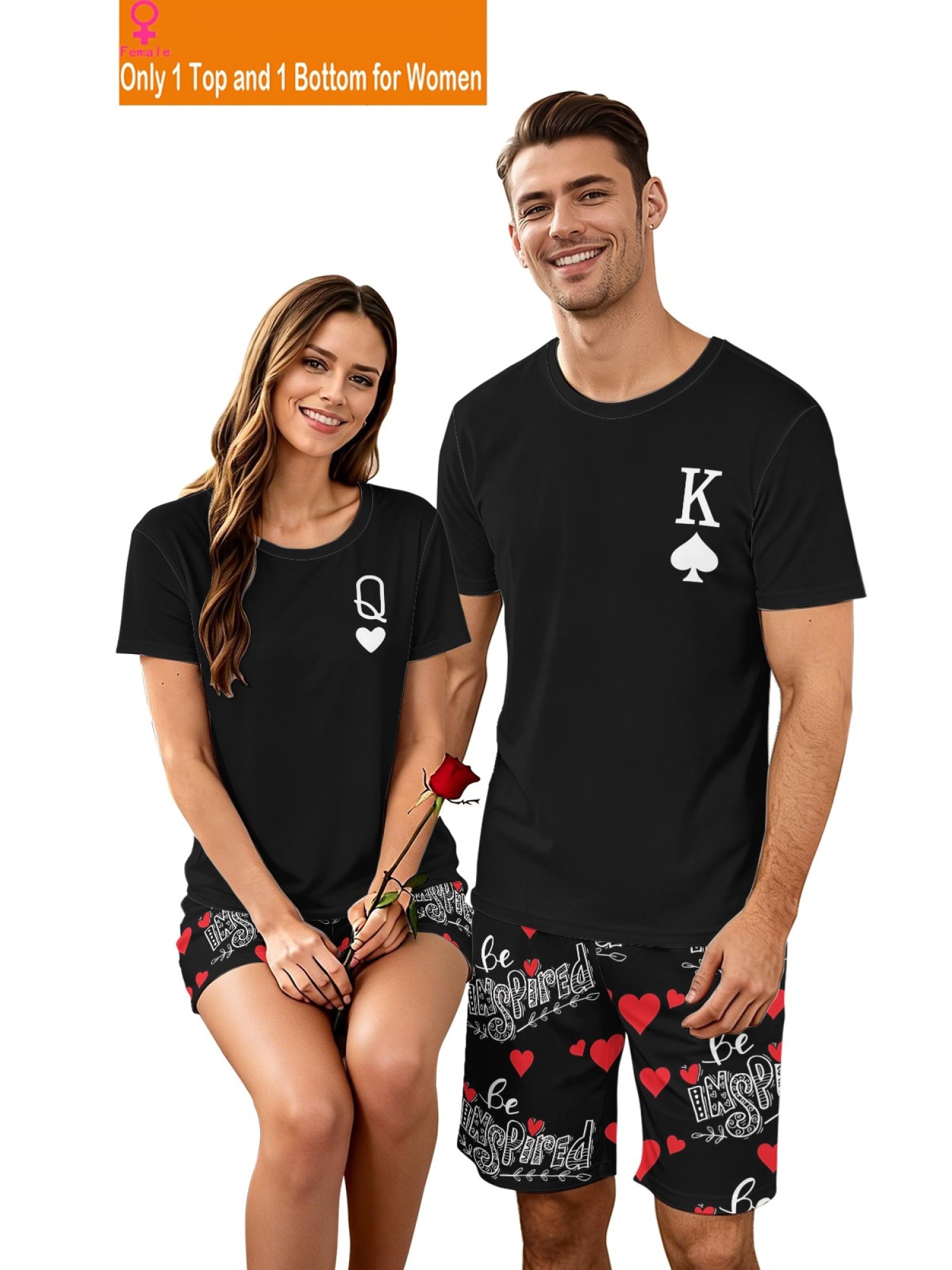 "King & Queen" Royal Matching Couples Set | Crown Print T-Shirt & Shorts Summer Outfit