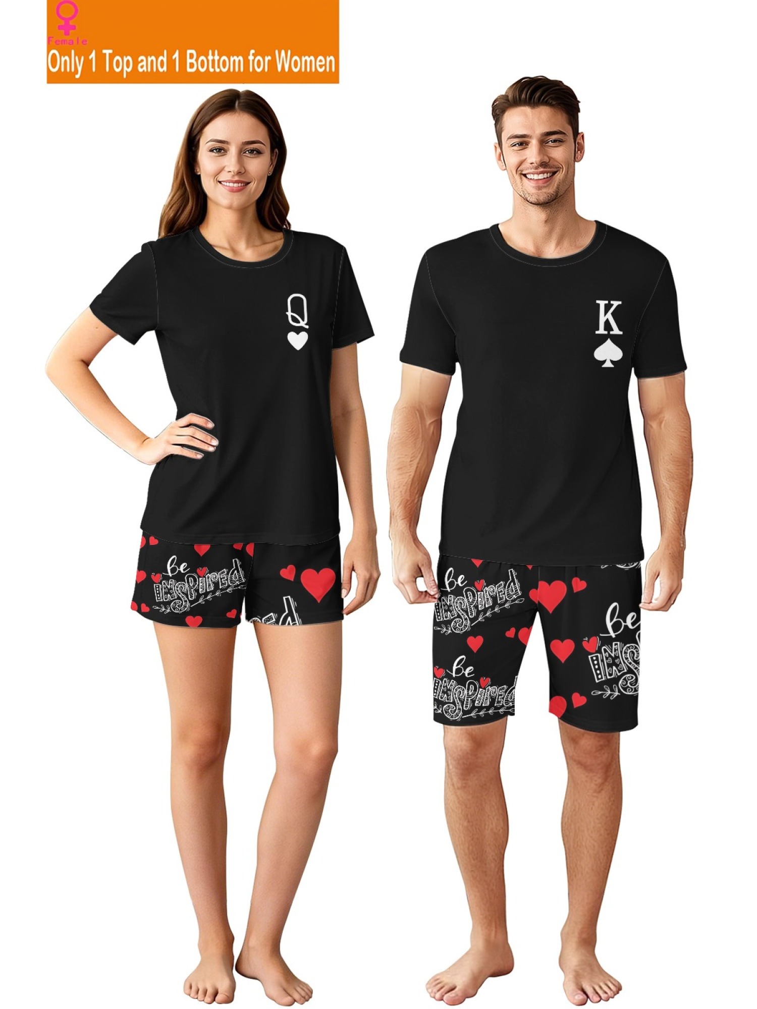 "King & Queen" Royal Matching Couples Set | Crown Print T-Shirt & Shorts Summer Outfit