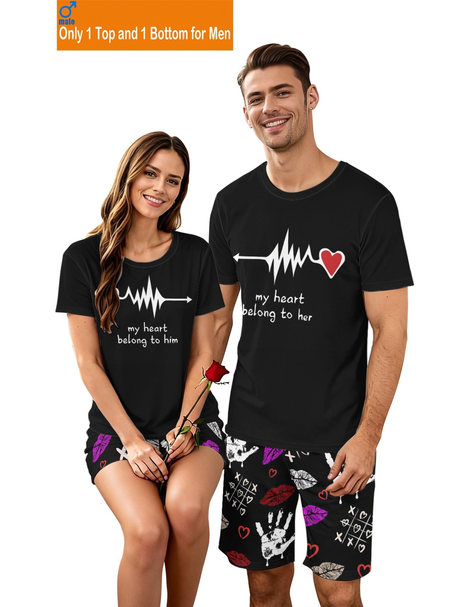 "True Love" Matching Couple Streetwear Set – T-Shirt & Shorts Summer Collection