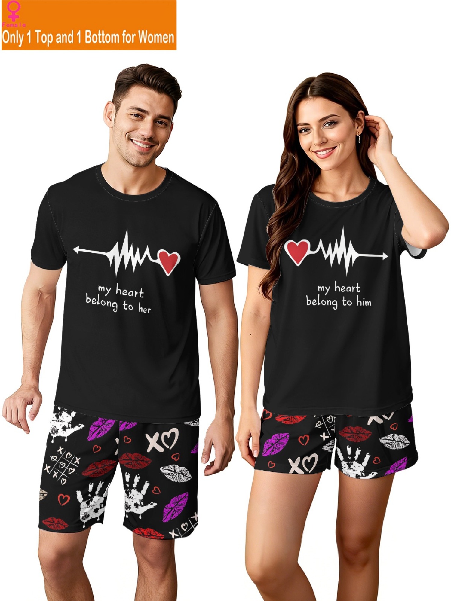 "True Love" Matching Couple Streetwear Set – T-Shirt & Shorts Summer Collection