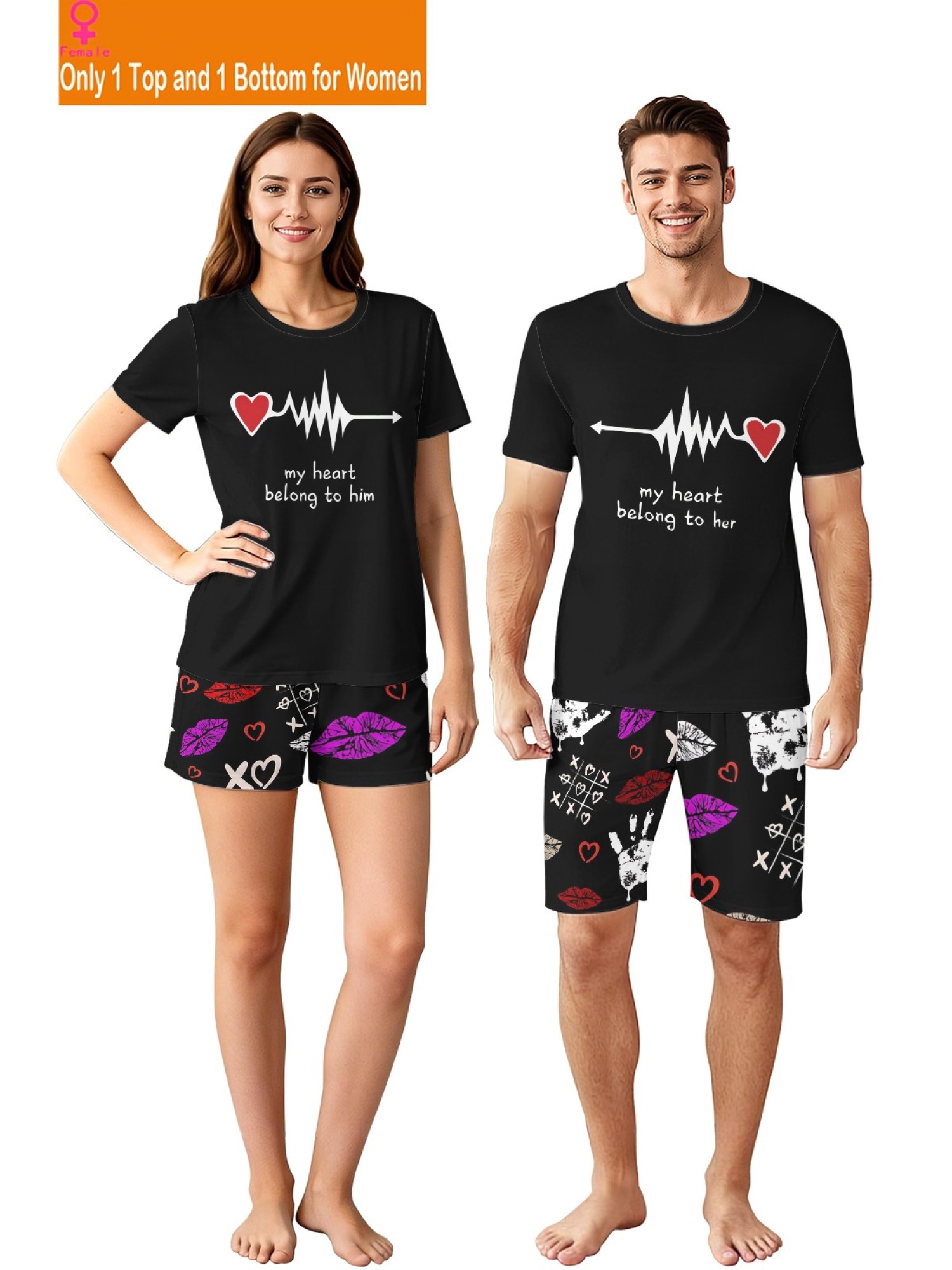 "True Love" Matching Couple Streetwear Set – T-Shirt & Shorts Summer Collection