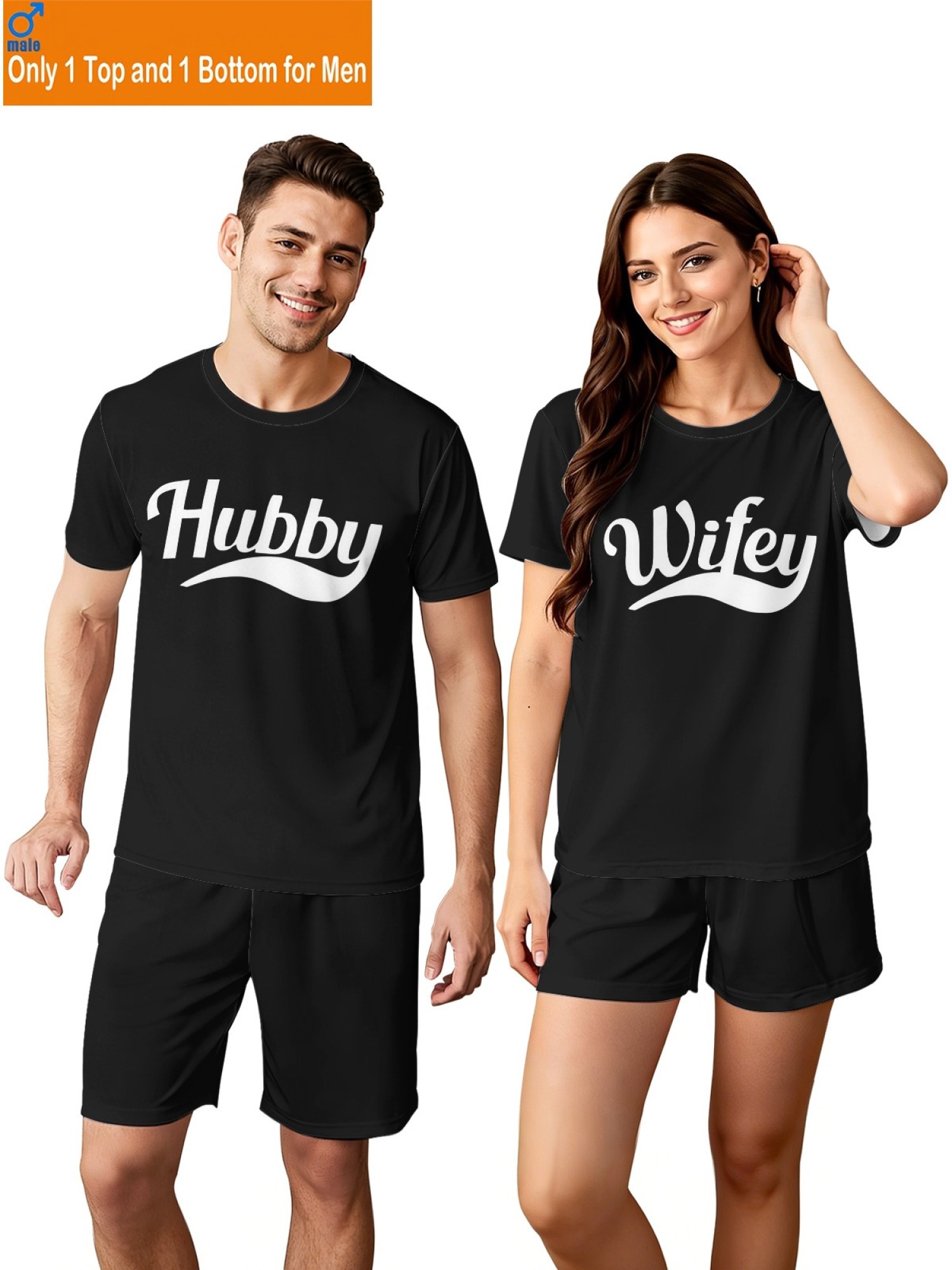 "Hubby & Wifey" Classic Matching Outfit | Sporty Couple T-Shirt & Shorts Set