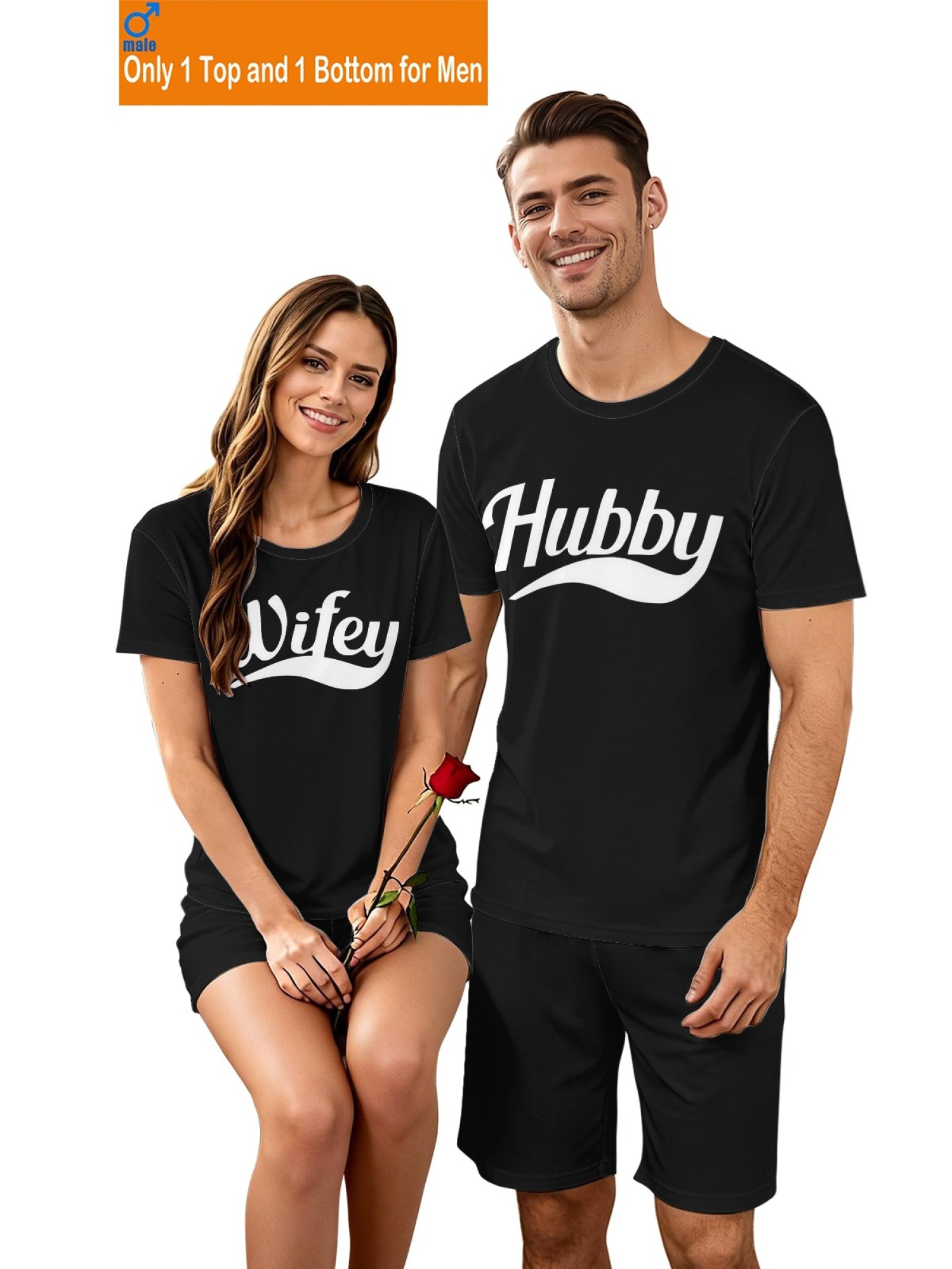 "Hubby & Wifey" Classic Matching Outfit | Sporty Couple T-Shirt & Shorts Set