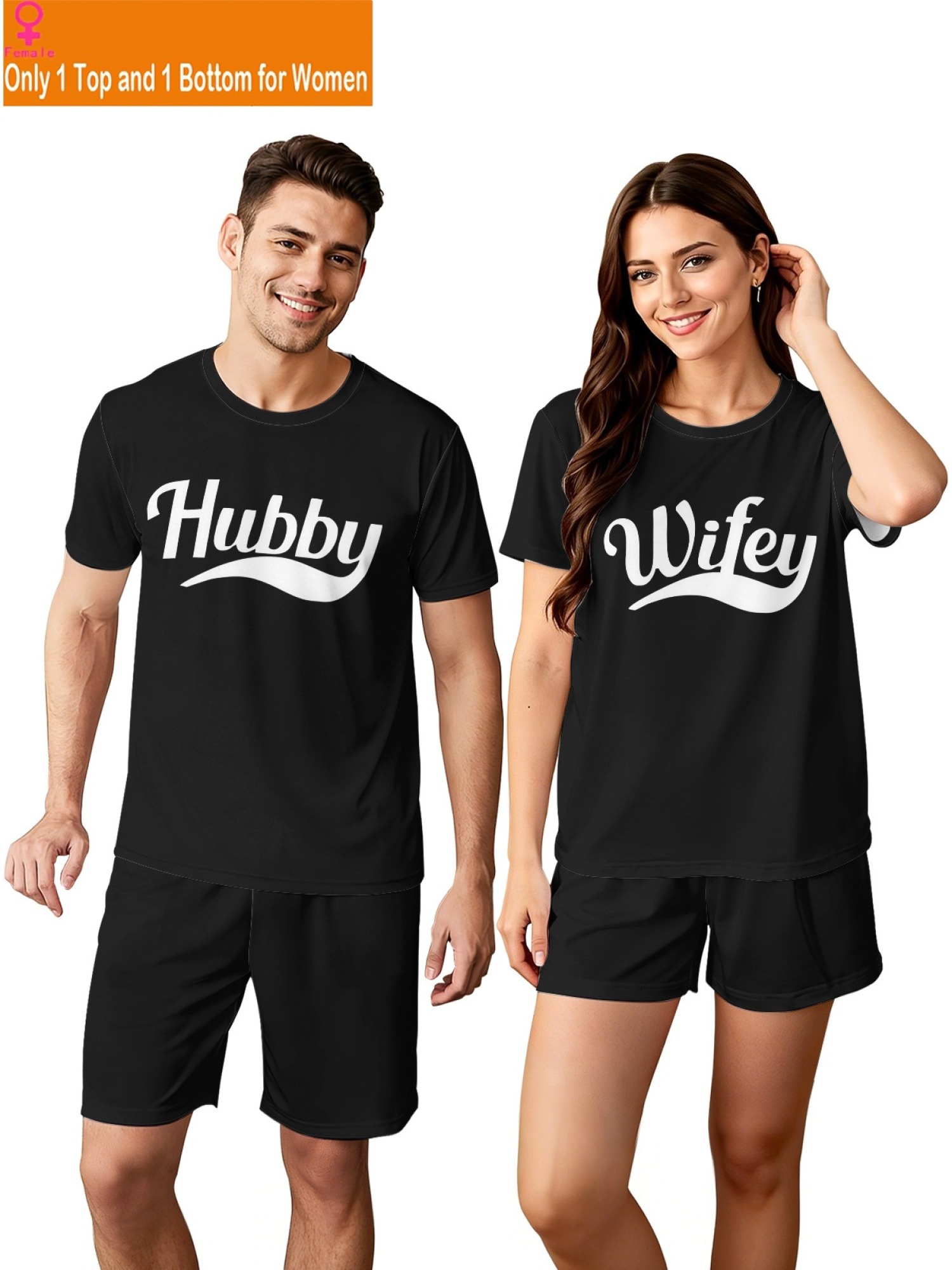 "Hubby & Wifey" Classic Matching Outfit | Sporty Couple T-Shirt & Shorts Set