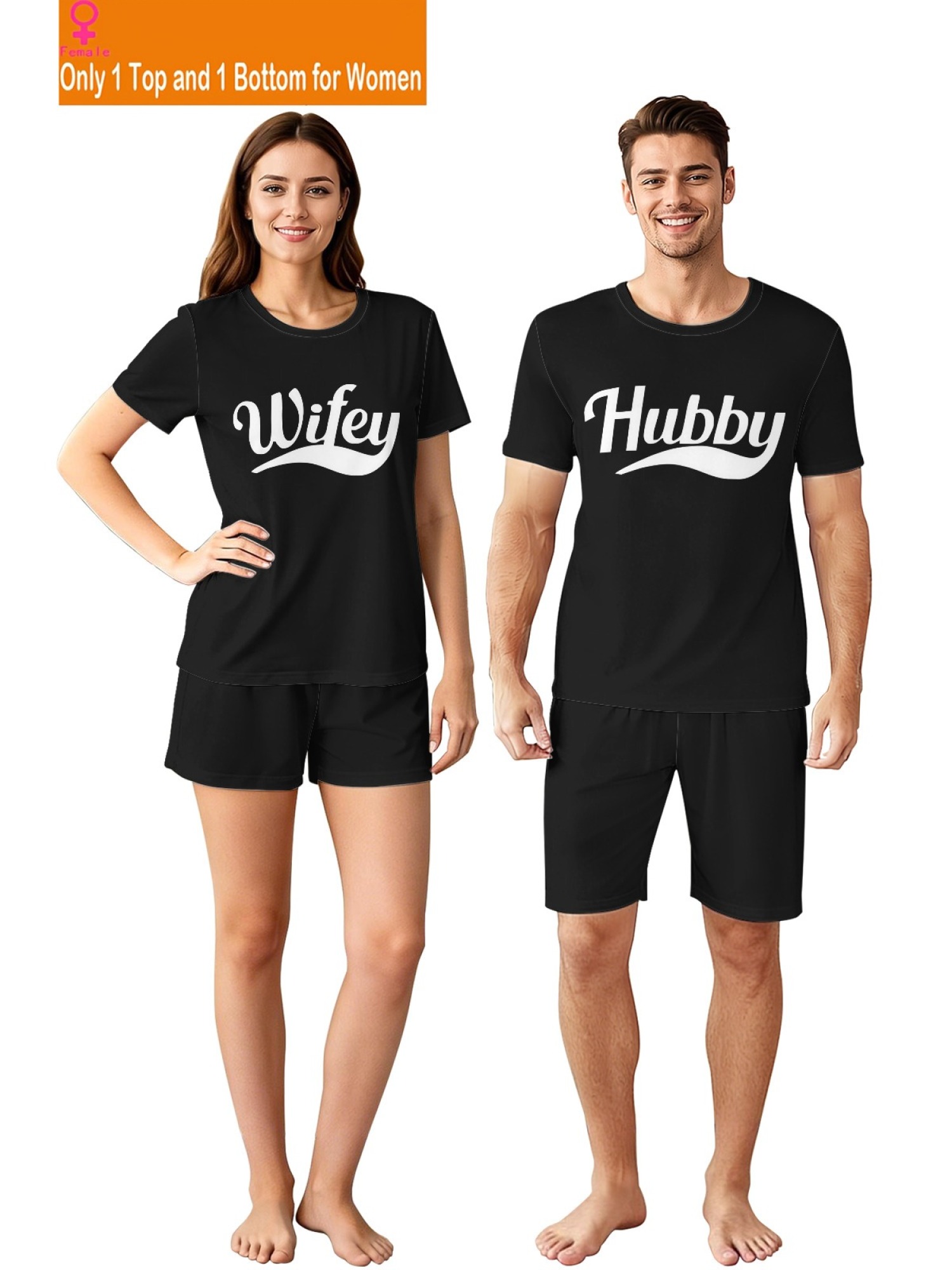 "Hubby & Wifey" Classic Matching Outfit | Sporty Couple T-Shirt & Shorts Set