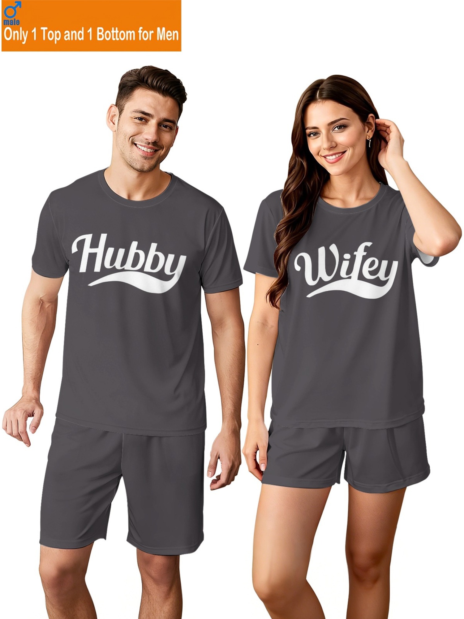 "Hubby & Wifey" Classic Matching Outfit | Sporty Couple T-Shirt & Shorts Set