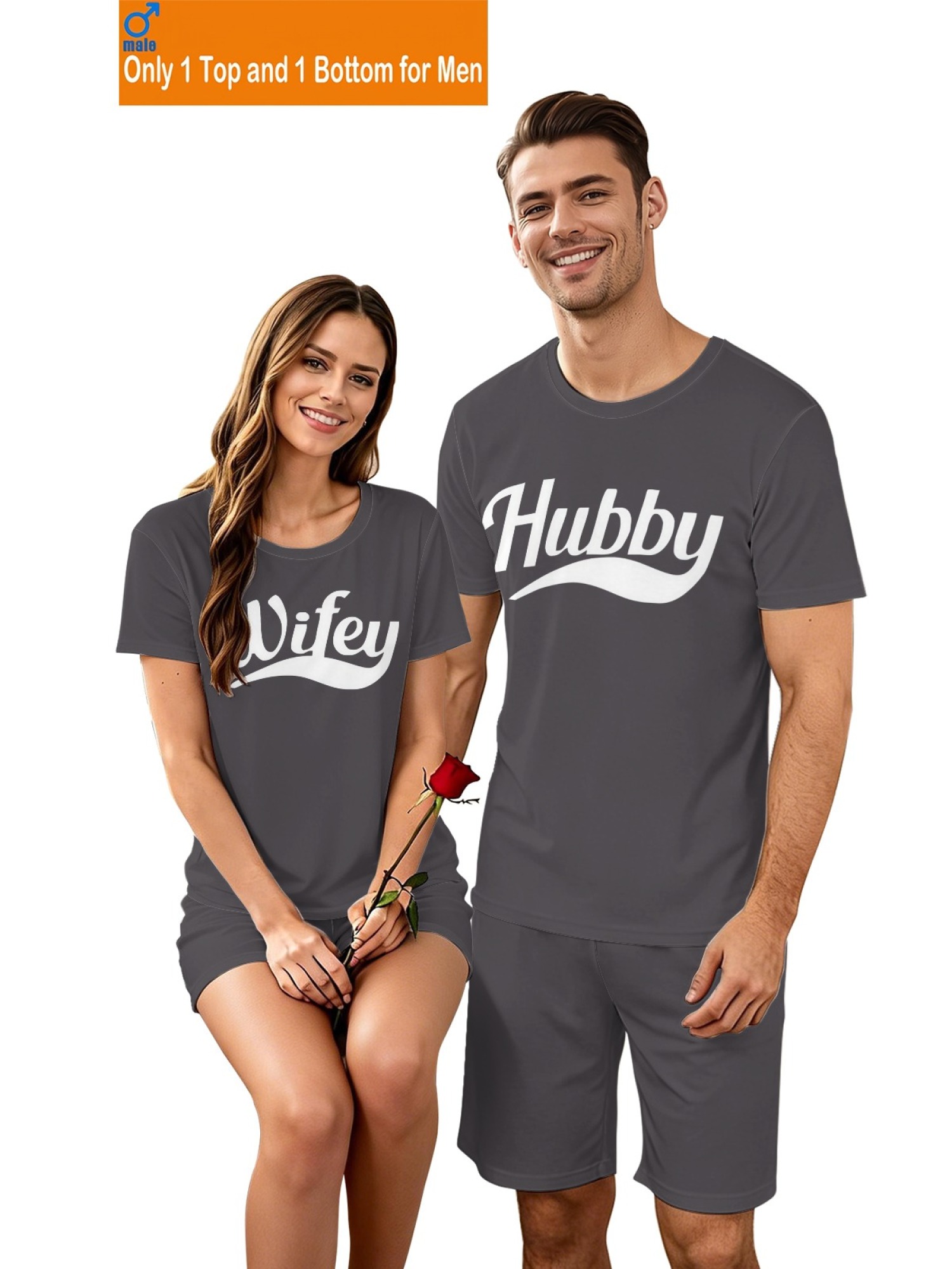 "Hubby & Wifey" Classic Matching Outfit | Sporty Couple T-Shirt & Shorts Set