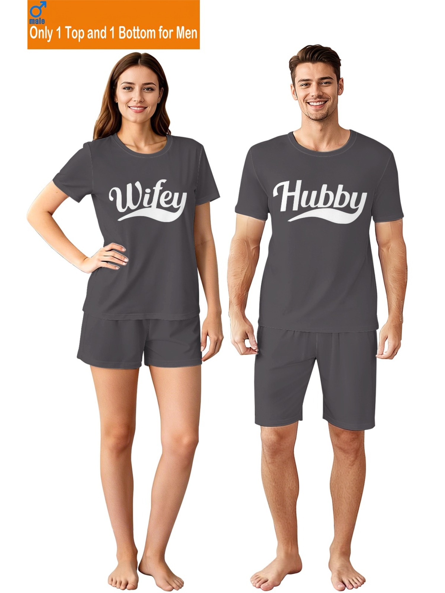 "Hubby & Wifey" Classic Matching Outfit | Sporty Couple T-Shirt & Shorts Set