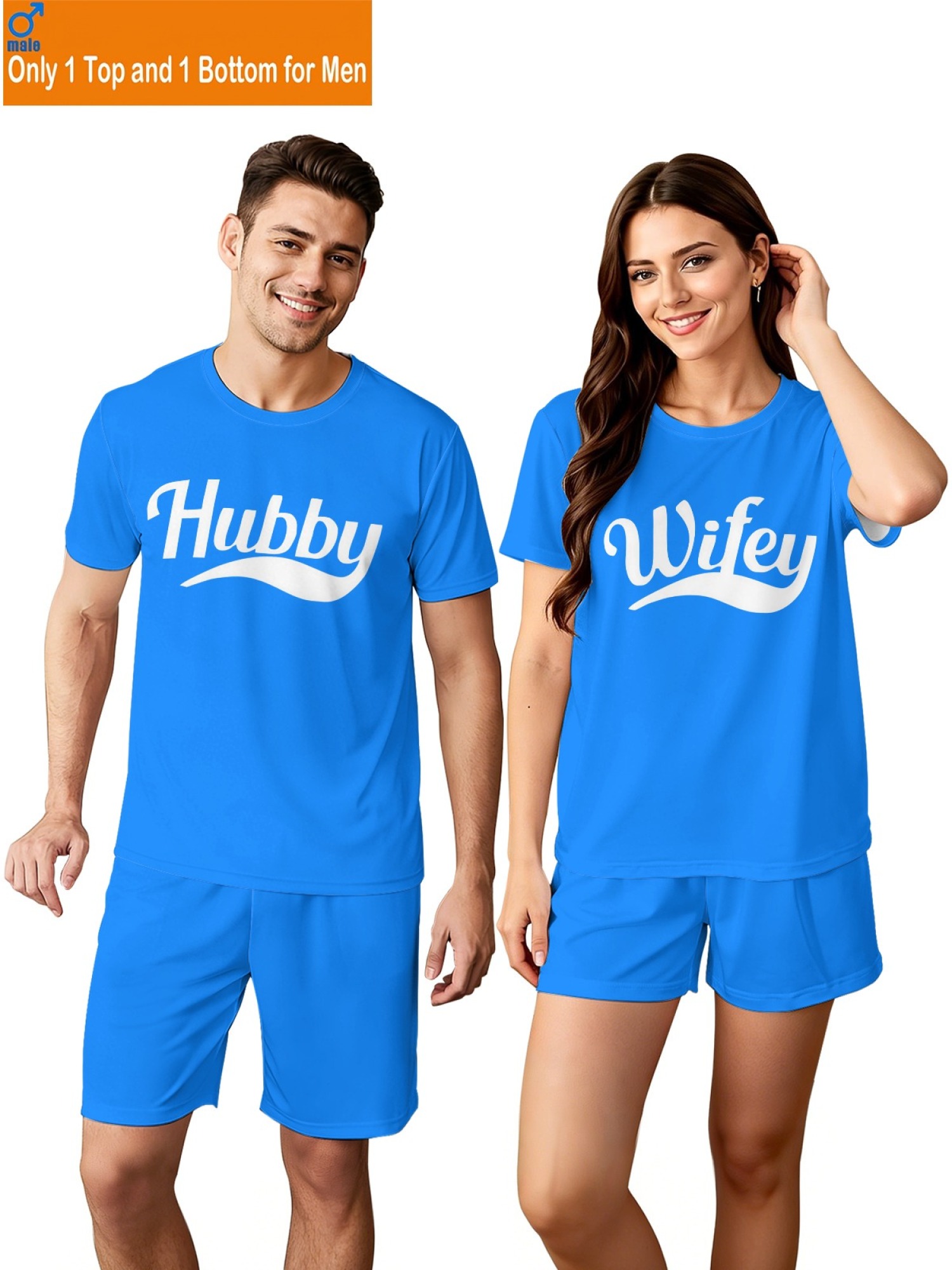 "Hubby & Wifey" Classic Matching Outfit | Sporty Couple T-Shirt & Shorts Set