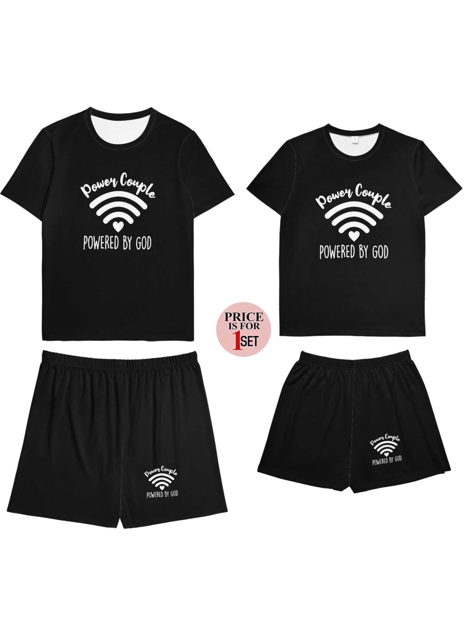 "Power Couple" Faith-Inspired Matching Streetwear Set – Unisex Graphic T-Shirt & Athletic Shorts Two-Piece Outfits