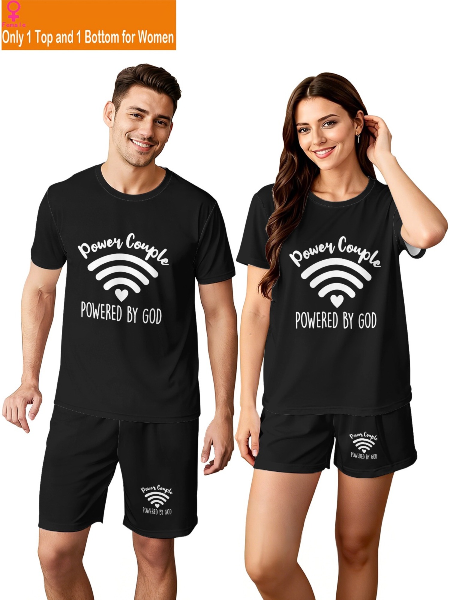 "Power Couple" Faith-Inspired Matching Streetwear Set – Unisex Graphic T-Shirt & Athletic Shorts Two-Piece Outfits