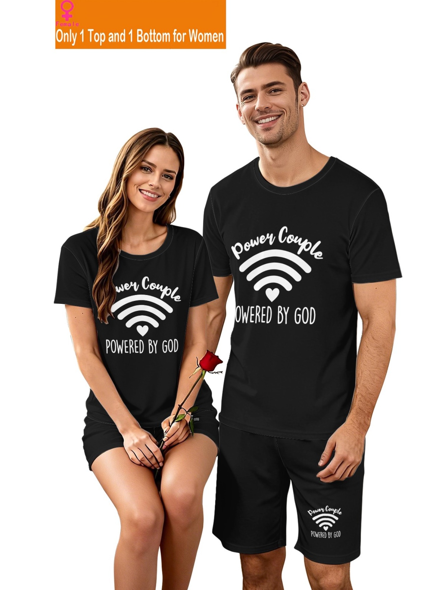 "Power Couple" Faith-Inspired Matching Streetwear Set – Unisex Graphic T-Shirt & Athletic Shorts Two-Piece Outfits