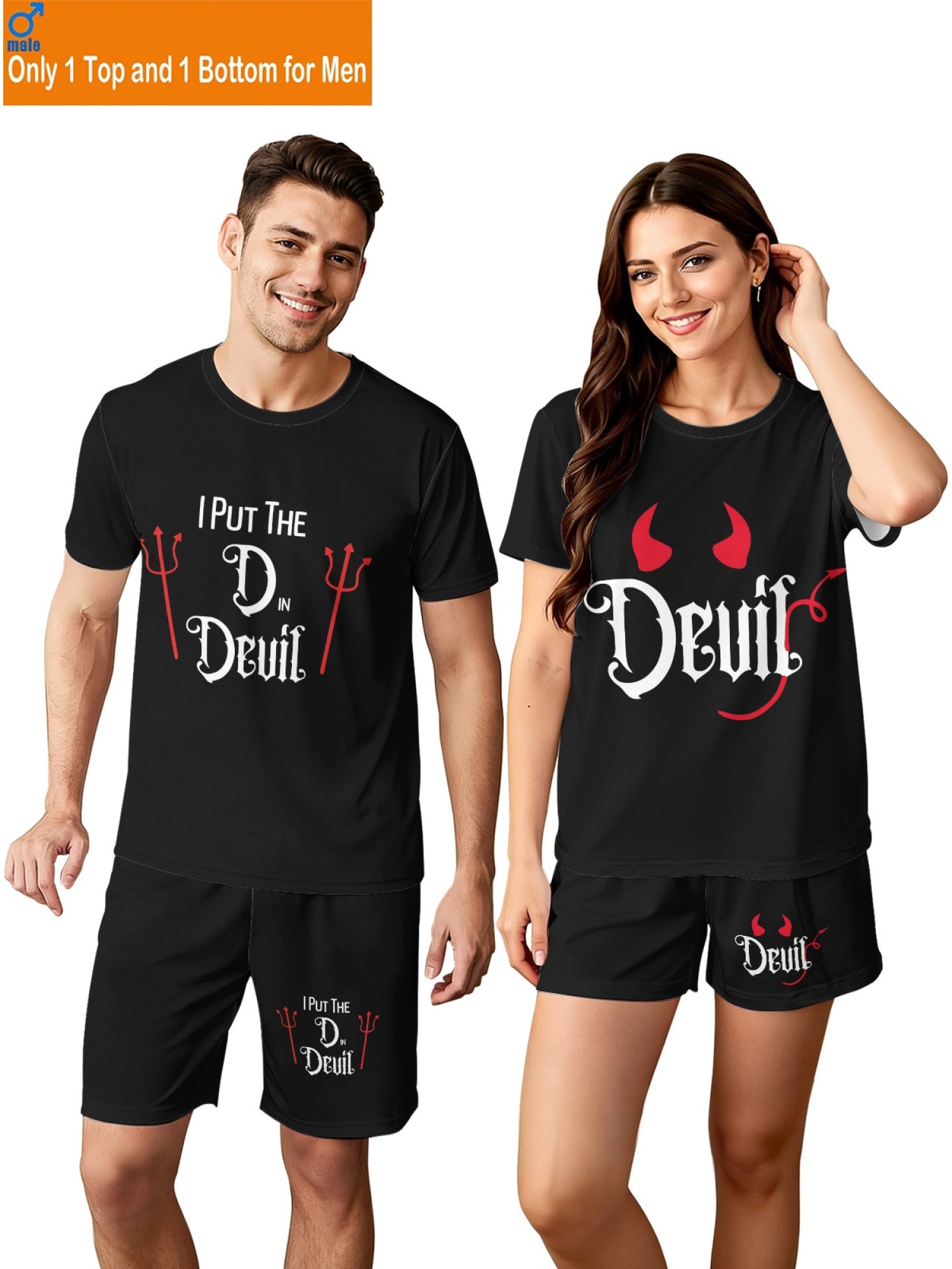 "Naughty Devil" Matching Couples Pajama Set | Funny 'Put the D in Devil' Lounge Outfit