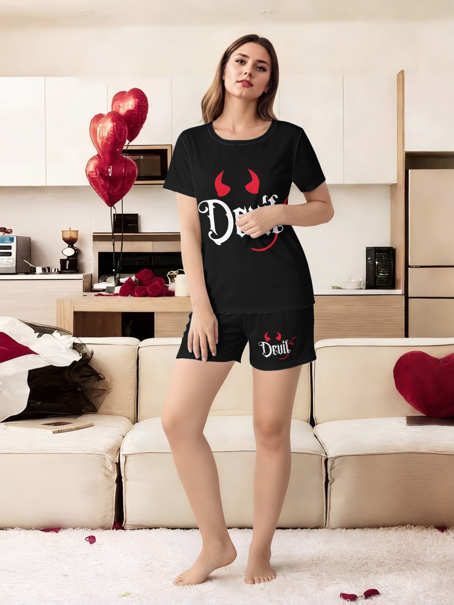 "Naughty Devil" Matching Couples Pajama Set | Funny 'Put the D in Devil' Lounge Outfit
