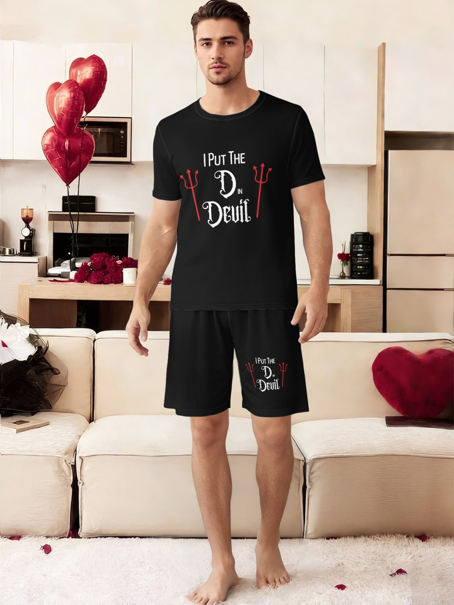 "Naughty Devil" Matching Couples Pajama Set | Funny 'Put the D in Devil' Lounge Outfit