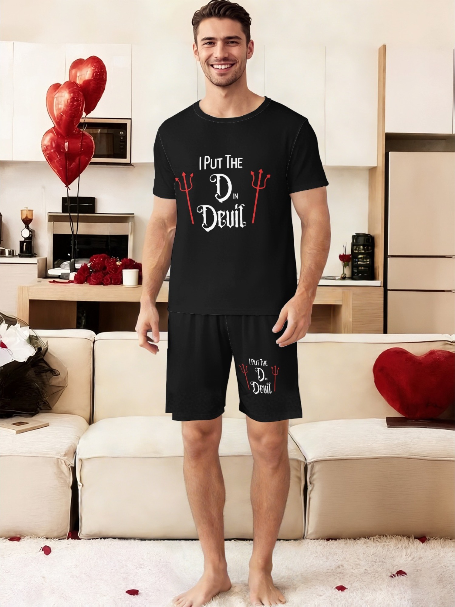 "Naughty Devil" Matching Couples Pajama Set | Funny 'Put the D in Devil' Lounge Outfit