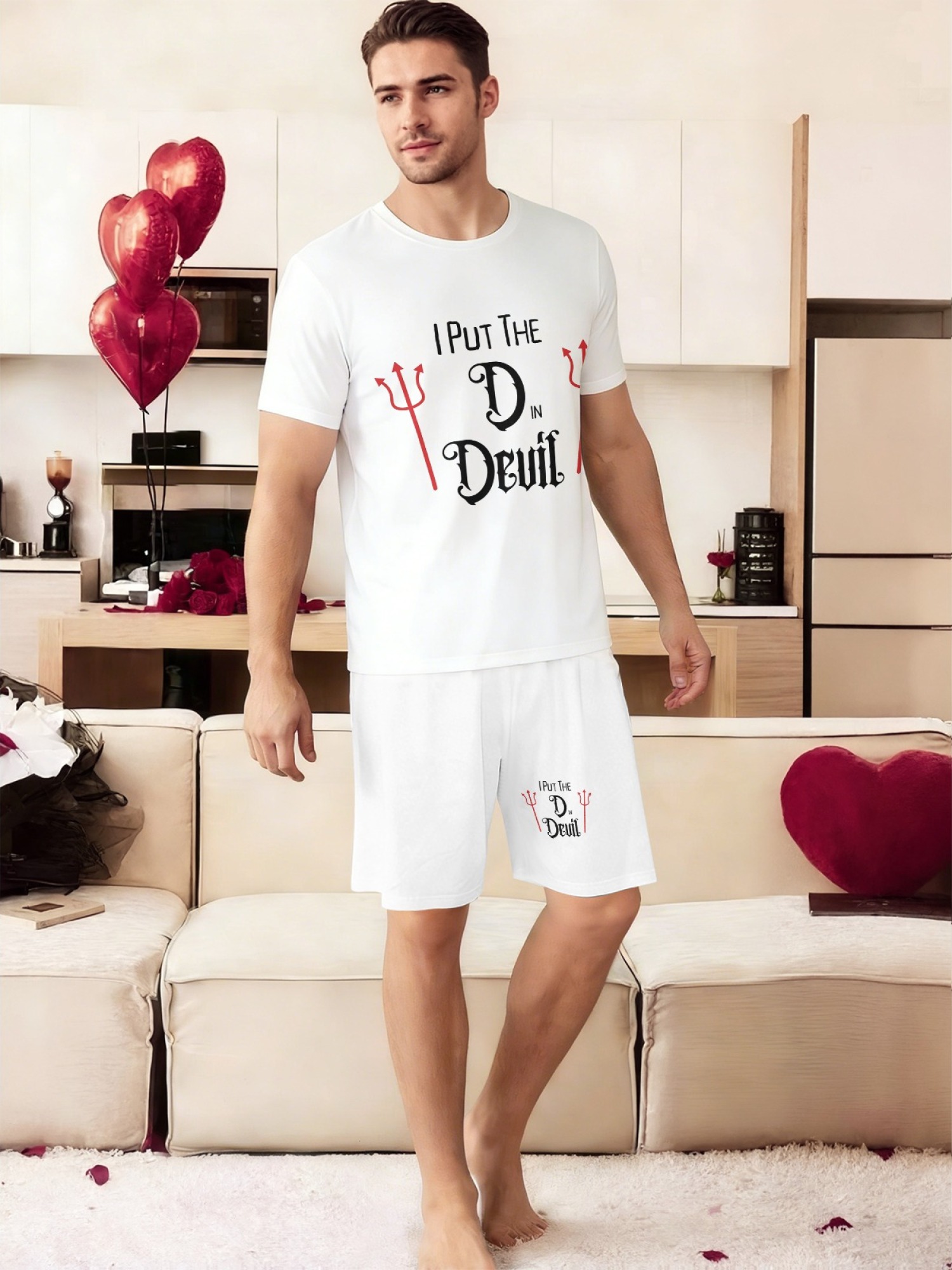"Naughty Devil" Matching Couples Pajama Set | Funny 'Put the D in Devil' Lounge Outfit