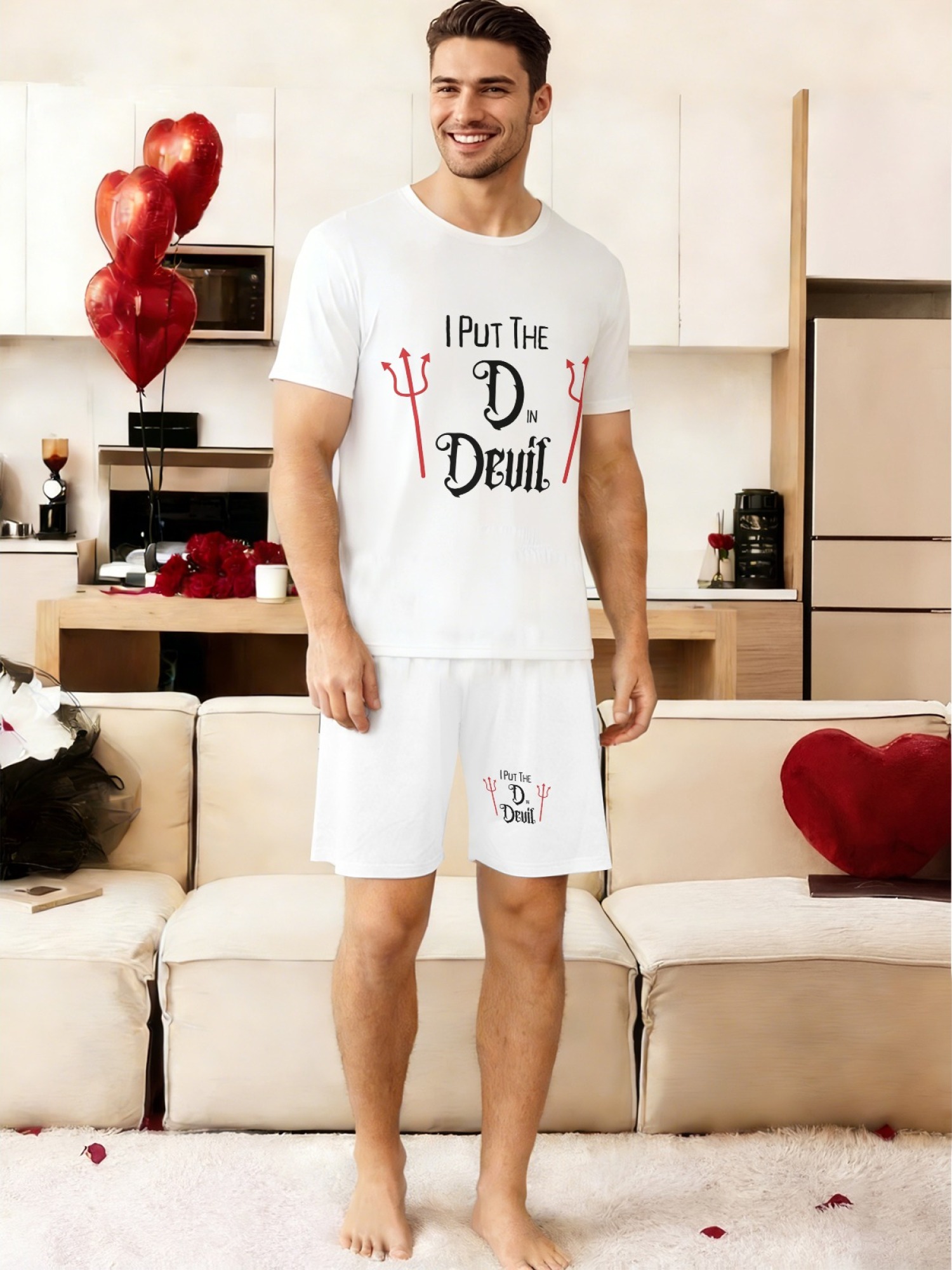 "Naughty Devil" Matching Couples Pajama Set | Funny 'Put the D in Devil' Lounge Outfit