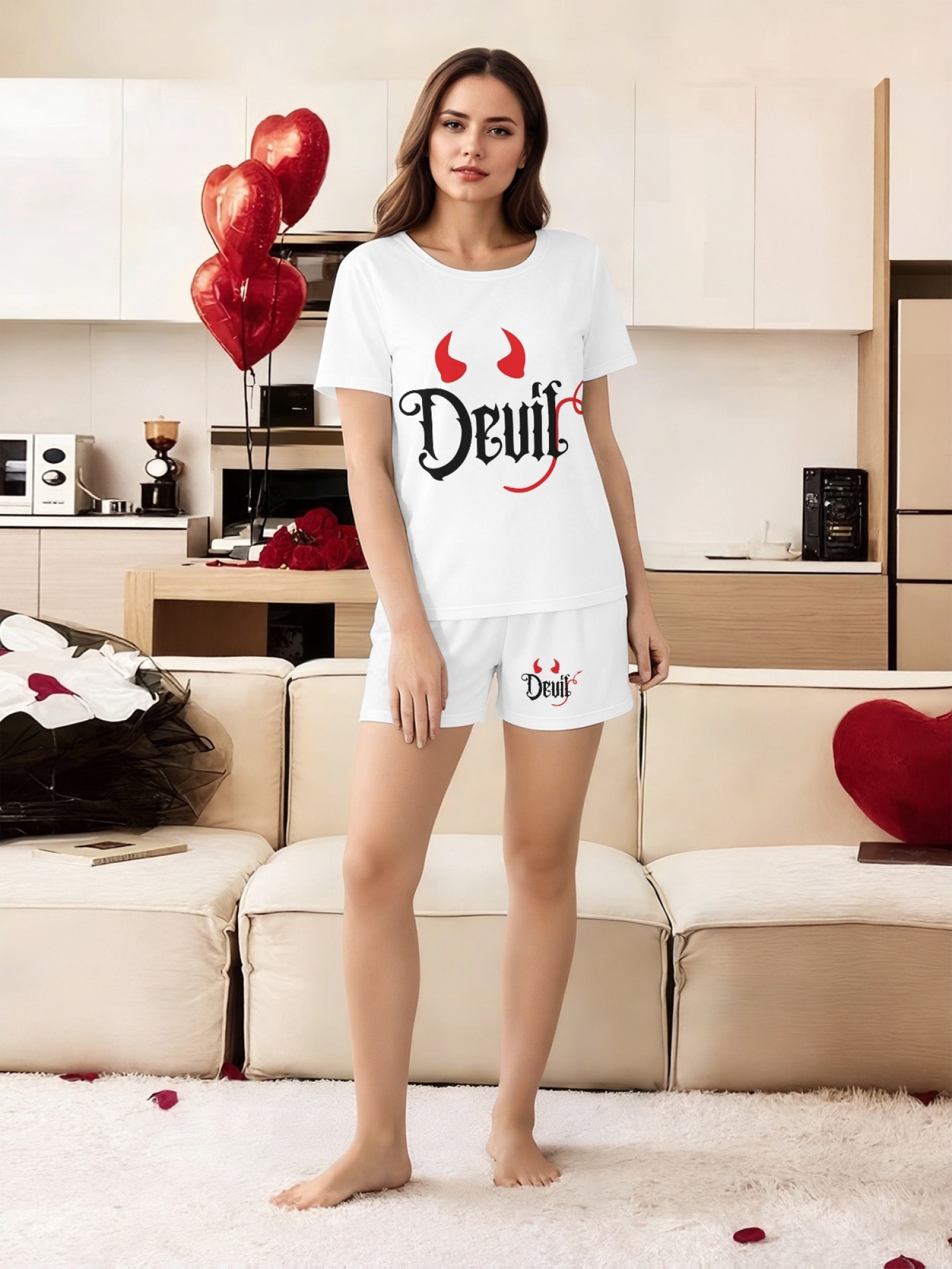 "Naughty Devil" Matching Couples Pajama Set | Funny 'Put the D in Devil' Lounge Outfit