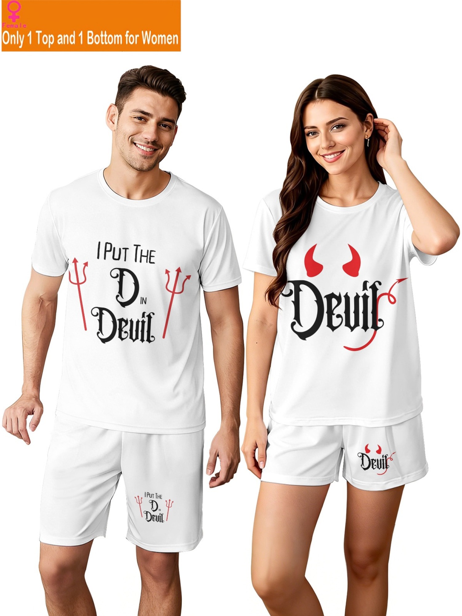 "Naughty Devil" Matching Couples Pajama Set | Funny 'Put the D in Devil' Lounge Outfit