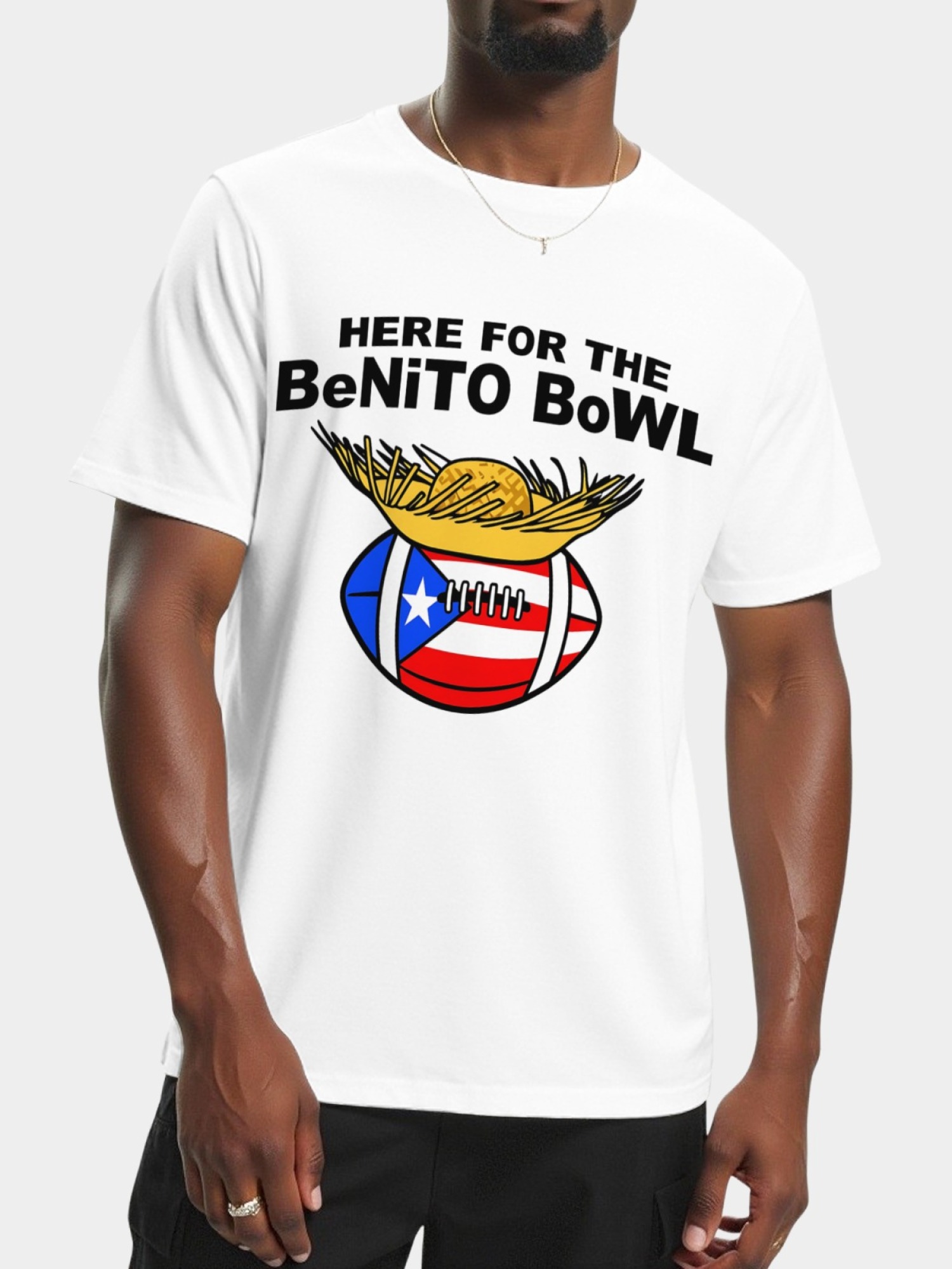 Benito Bowl Graphic T-Shirt - Puerto Rico Flag Football Fan Tee - Unisex Streetwear