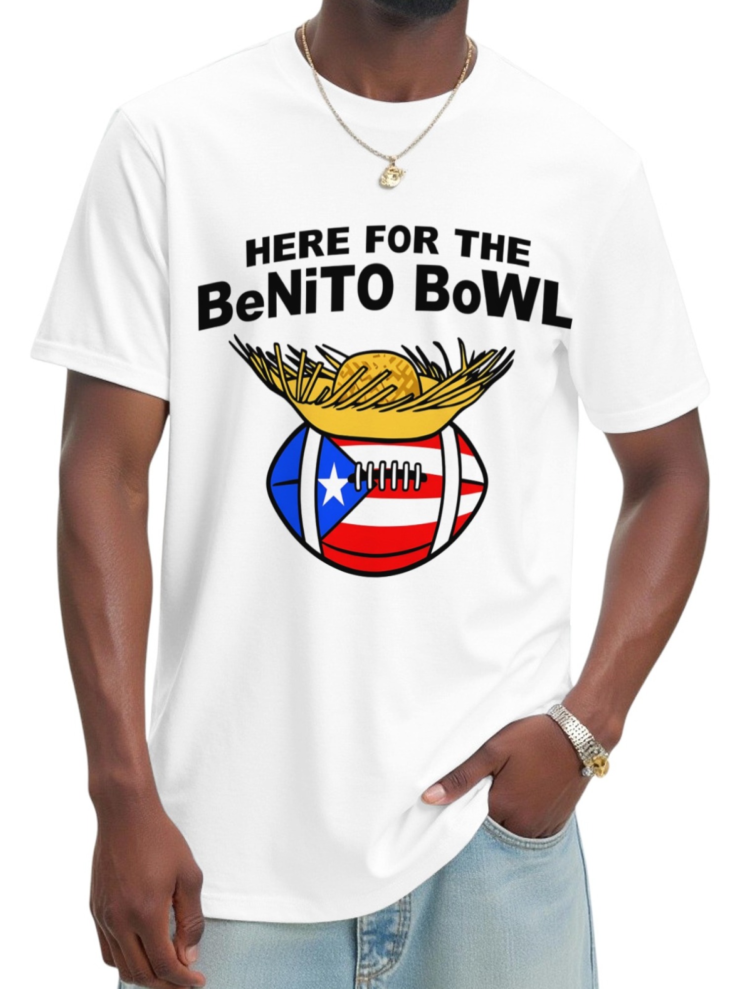 Benito Bowl Graphic T-Shirt - Puerto Rico Flag Football Fan Tee - Unisex Streetwear