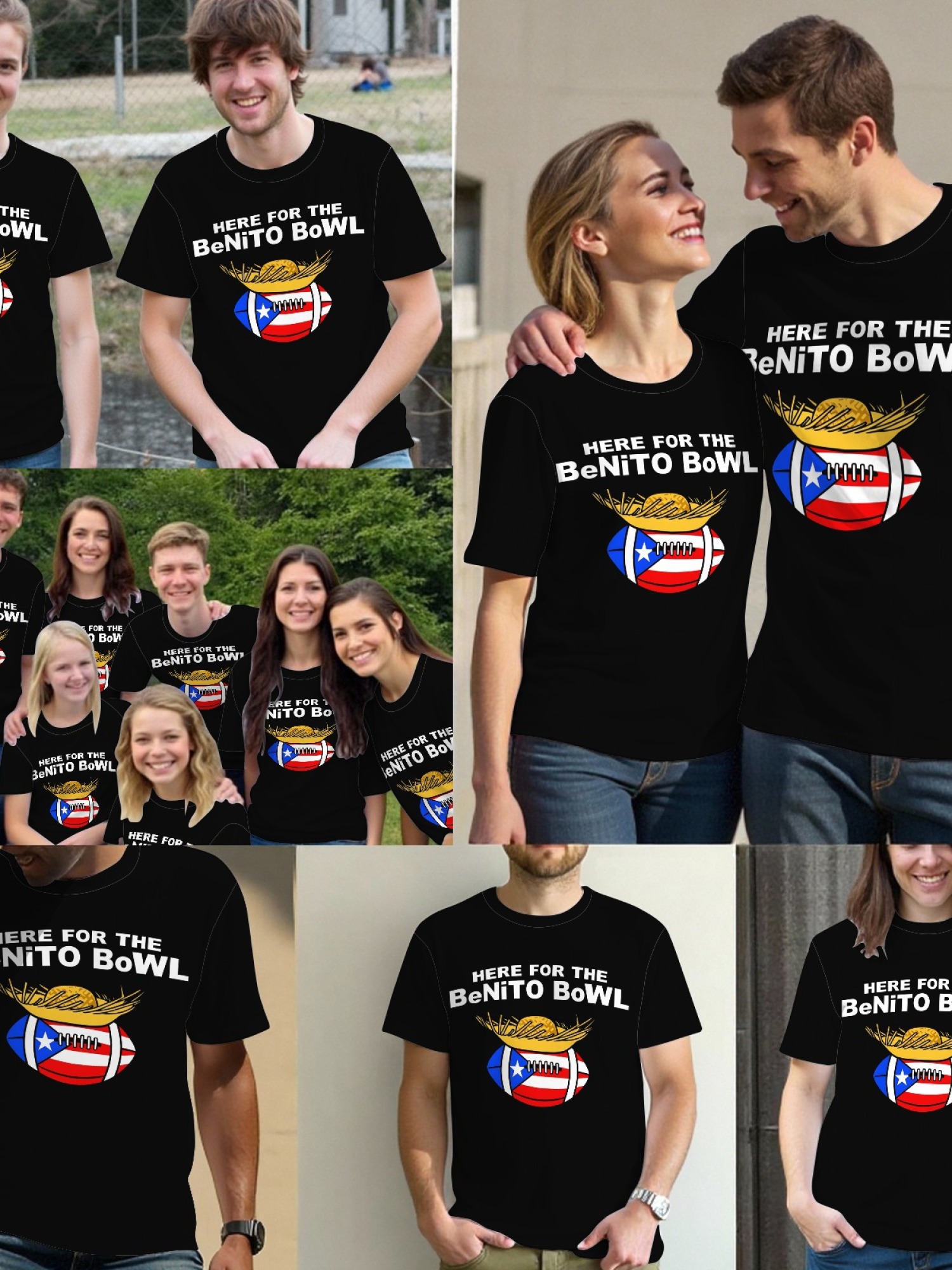 Benito Bowl Graphic T-Shirt - Puerto Rico Flag Football Fan Tee - Unisex Streetwear